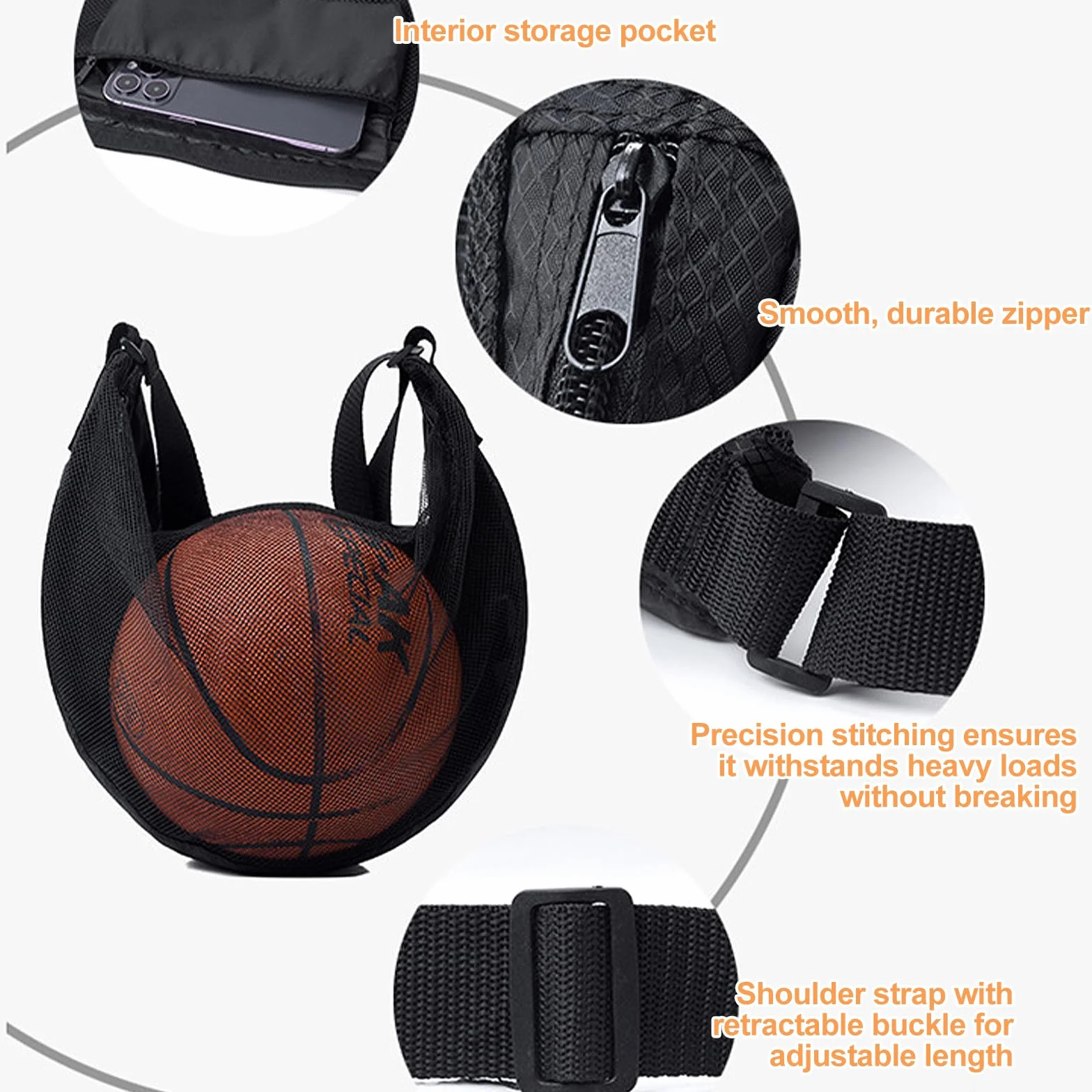 Zaino Basket, Sacca Pallone Basket, Borsa da Basketball Grande per Palestra, Zaino Calcio con Scomparto, Regolabile, Borsa a Rete per Calcio, Basketball, Pallamano, Pallavolo