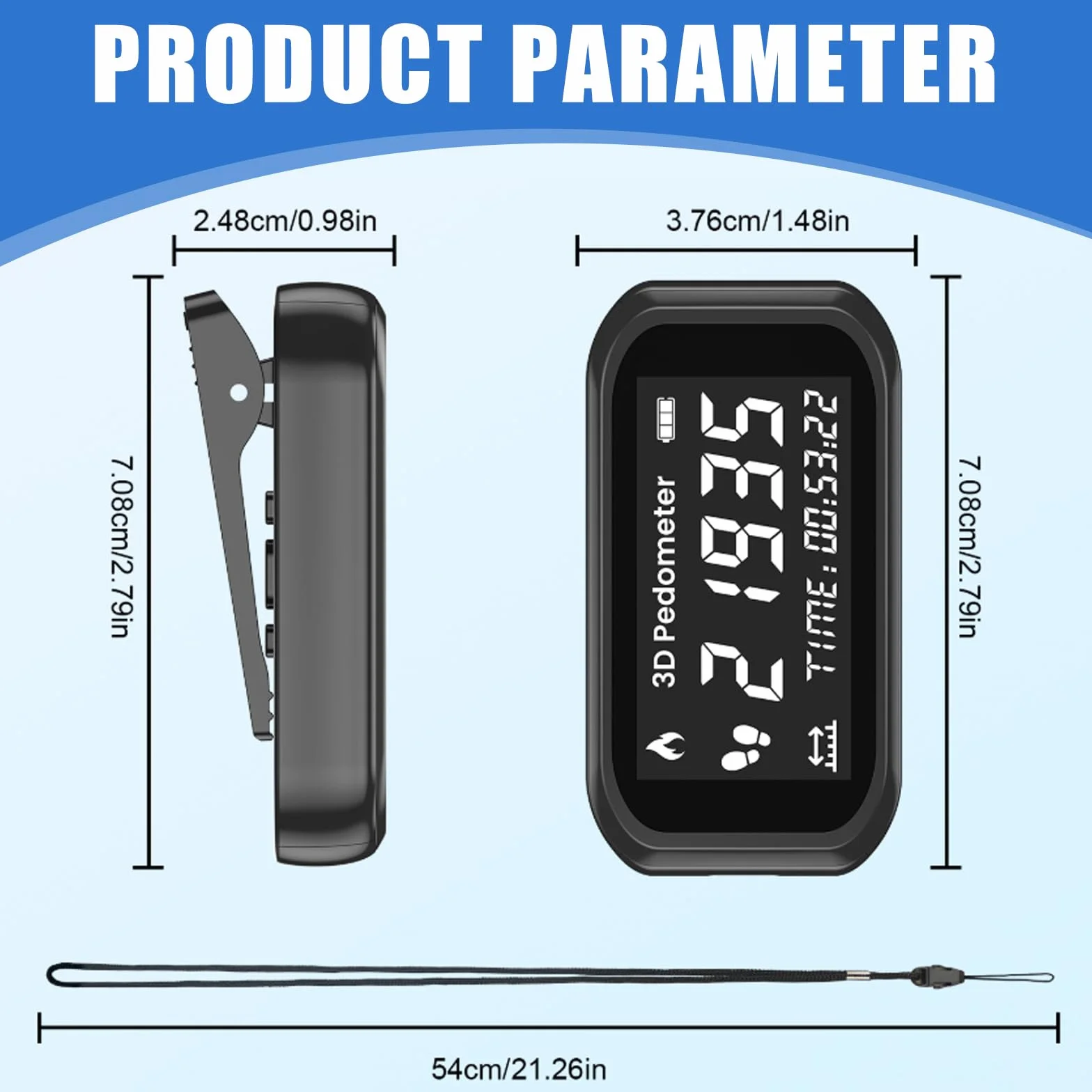 Contapassi 3D per camminare, contapassi di precisione con clip portachiavi, semplice contapassi per camminare con display LCD, tracker per camminare, escursioni, sport, allenamento