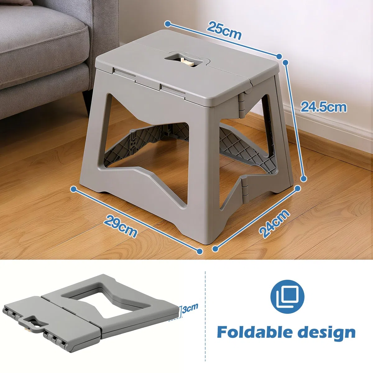 Yorbay Sgabello pieghevole, pieghevole, 24.5 cm, per adolescente e adulti, con chiusura di sicurezza, in plastica resistente, portata fino a 100 kg, per cucina, bagno, campeggio, giardino
