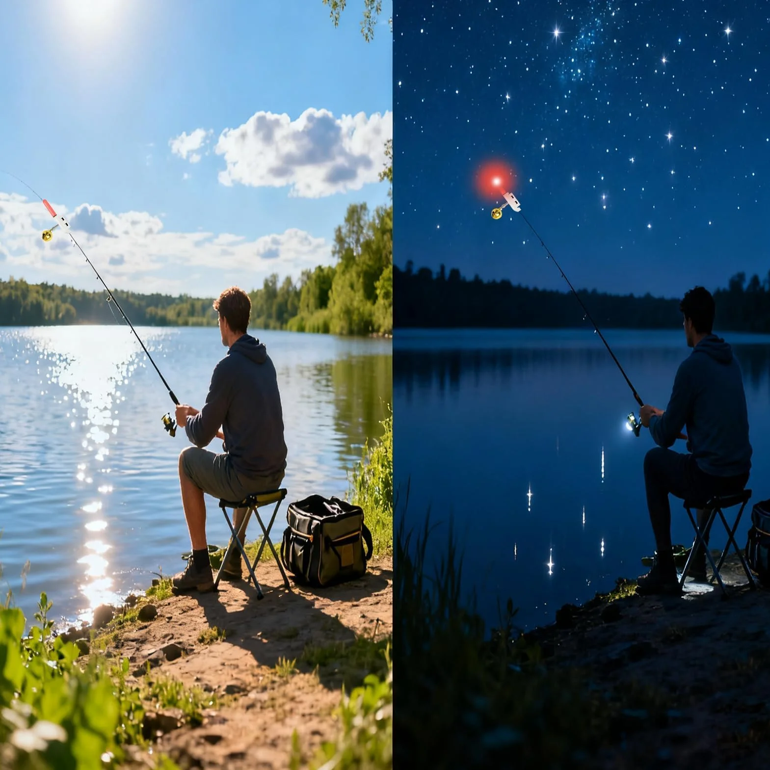 5 luci a LED da pesca, indicatore di abboccato, punta per canna da pesca, impermeabile, con fibbia di allarme, per canne da pesca, per il giorno del Ringraziamento