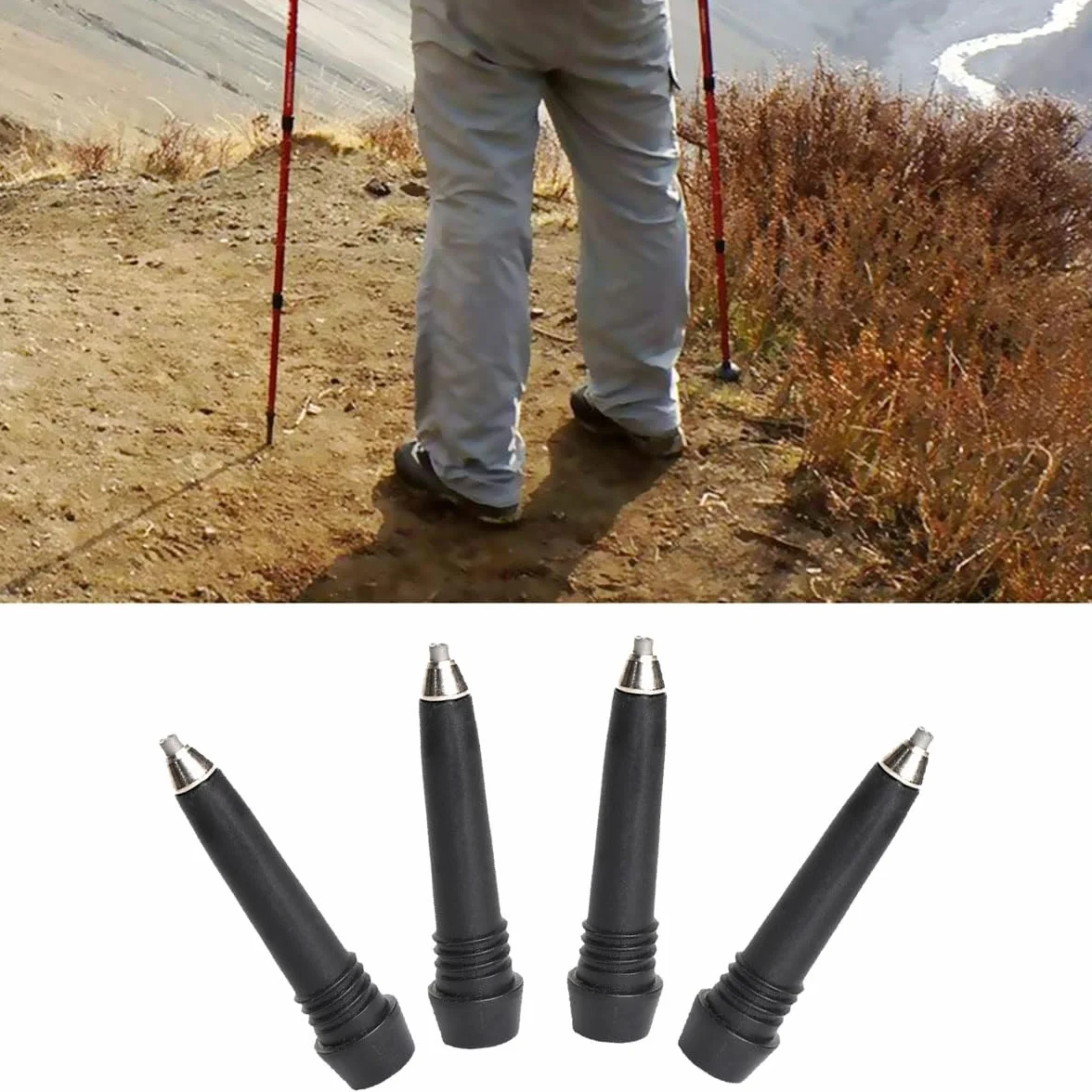 Punta per Canna da Trekking Portatile, Walking Asta di Ricambio, 4 Pezzi