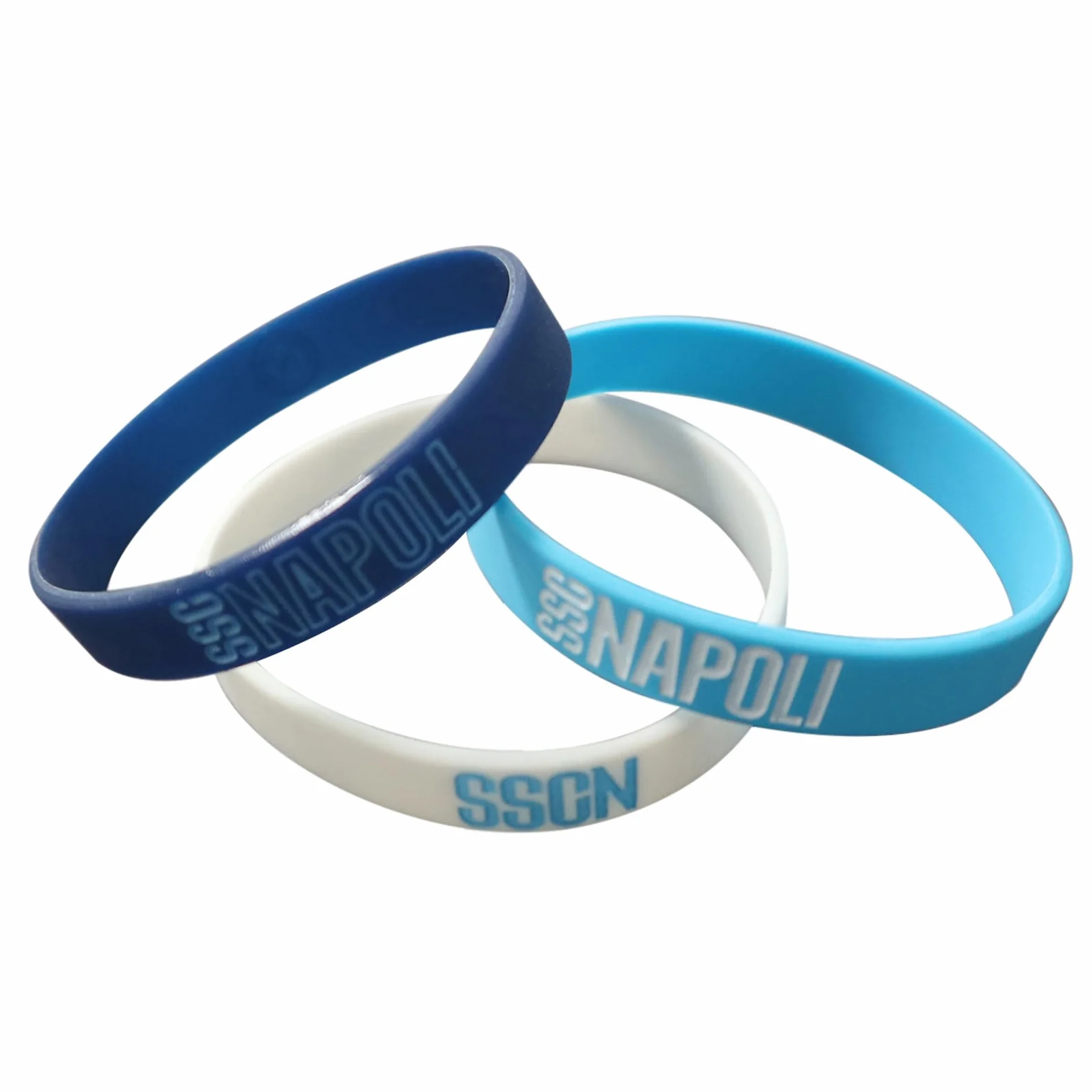 SSC NAPOLI Kit 3 Braccialetti in Silicone Logo Napoli e Scritta