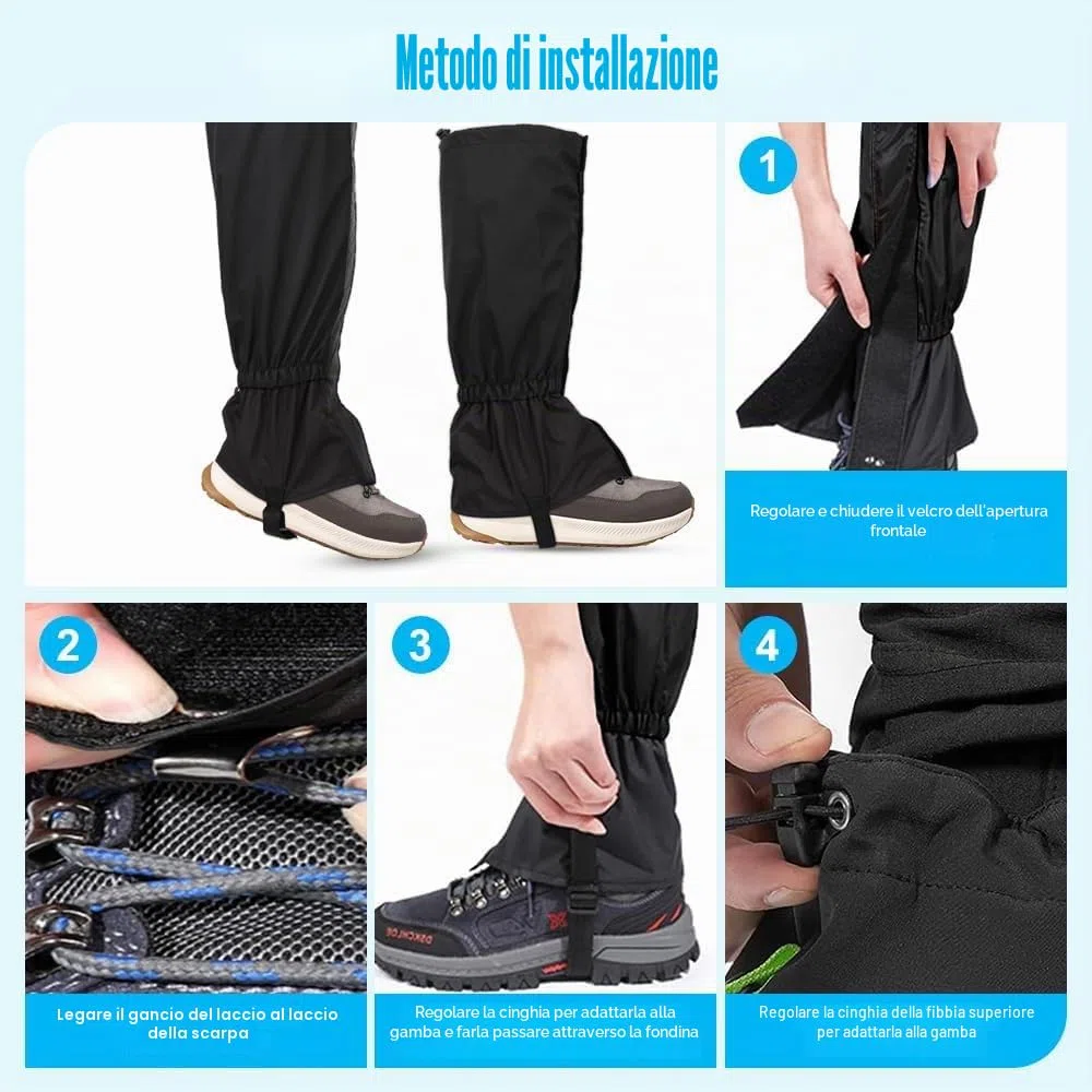 Ghette Impermeabili, Unisex Snow Ghette Impermeabile Snow Gaiters Ghette da Escursionismo Ghette da Trekking per attività All'aperto Protezione Contro la Neve Pioggia Fango Vento (Nero)