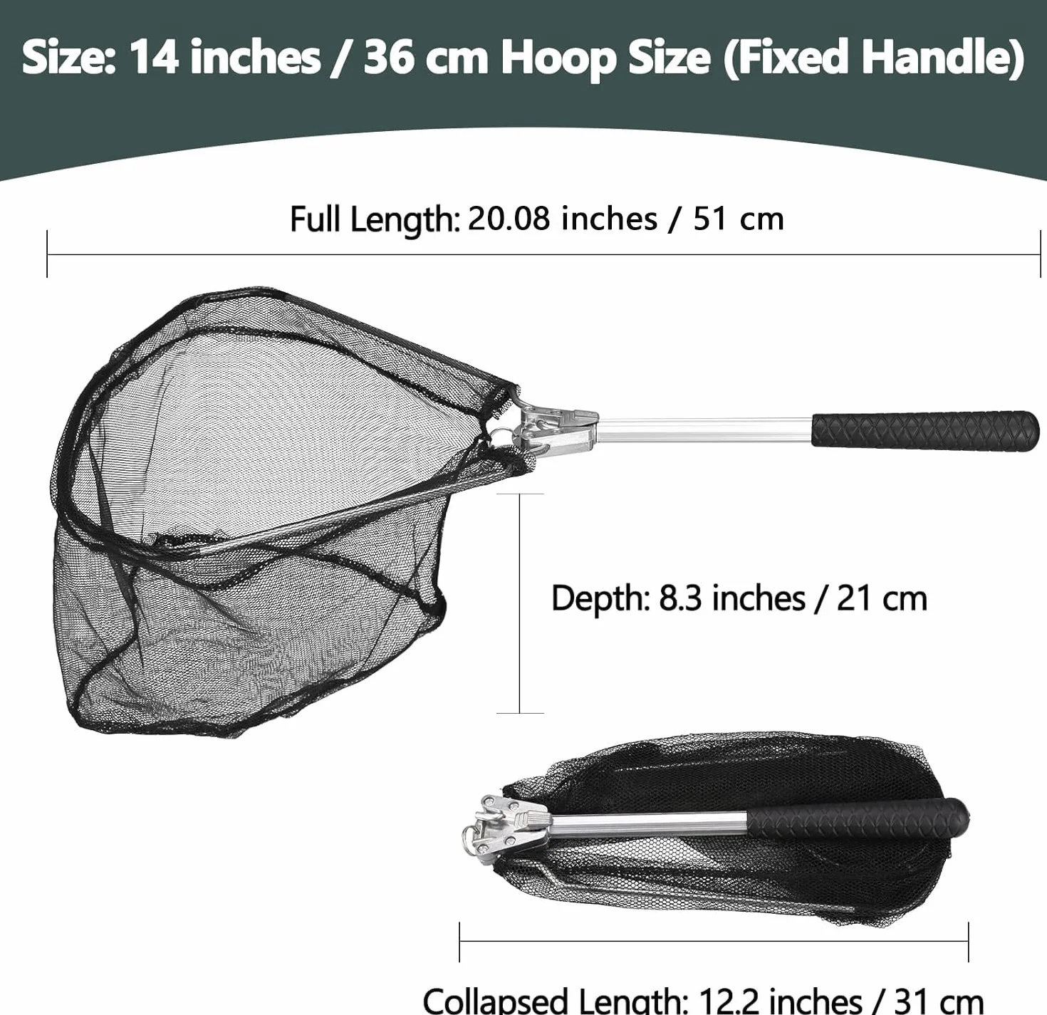 Rete da pesca pieghevole nera 51 cm – Sacatiera per adulti e bambini, atterraggio per salmone e pesce gatto