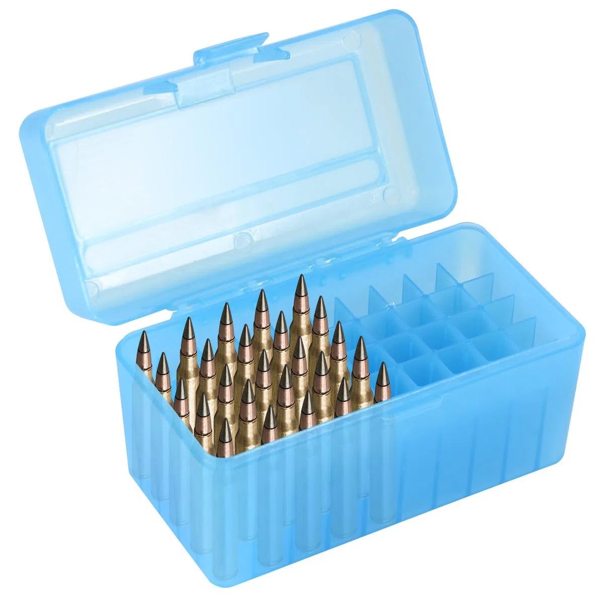 50 Round Flip-Top Fucile Ammortizzatore Box Plastica Impilabile e Bloccabile Ammortizzatore Can Bullet Case Progettato per Fucile o Shotgun Ammortizzatore Storage-Blu 6,39"*3,85"*3,93"