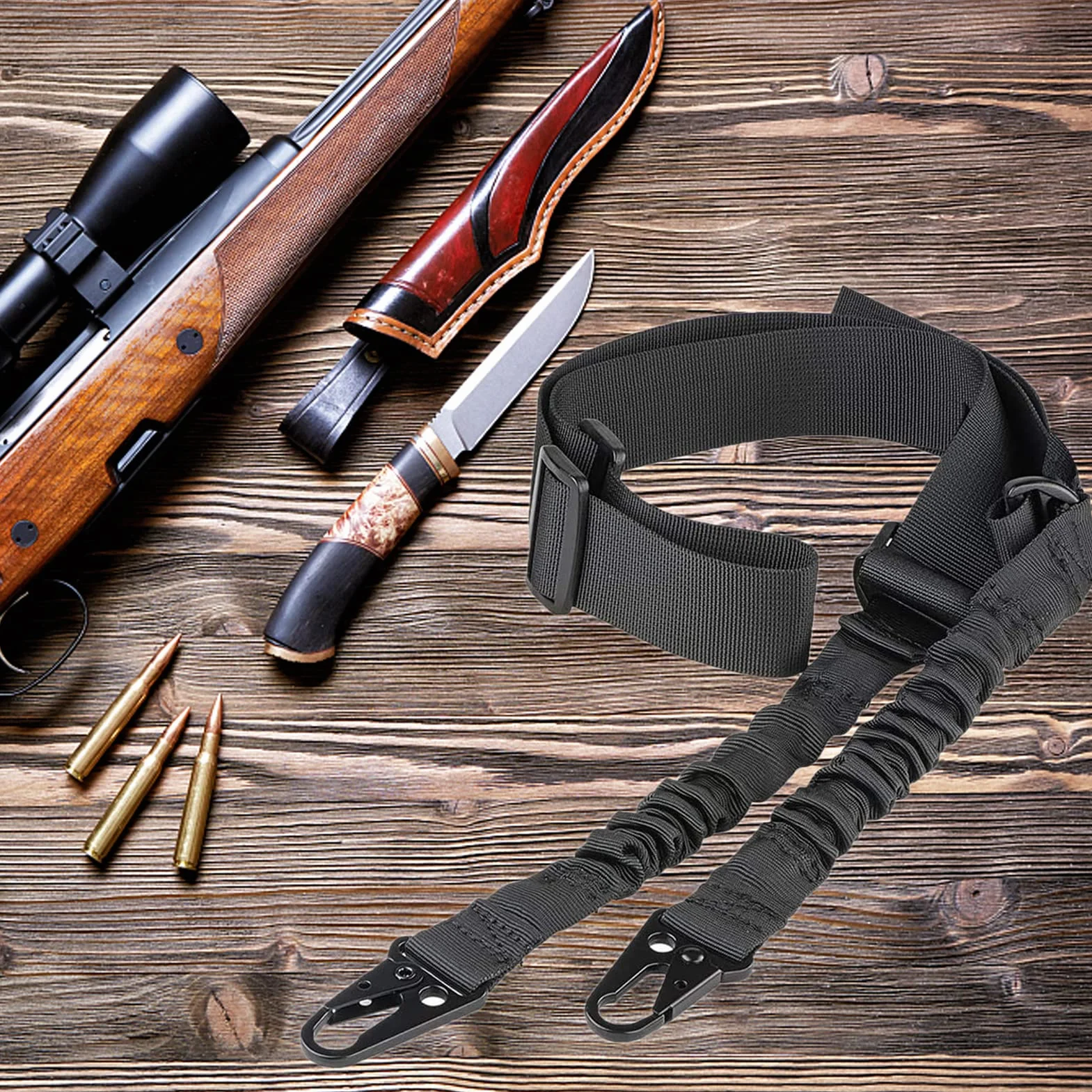ZONSUSE Cinghia Fucile Regolabile con Gancio Metallo per Caccia Softair Airsoft