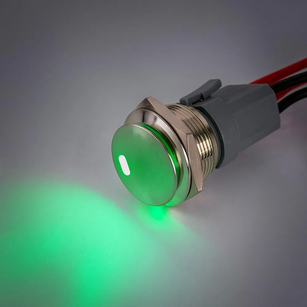 Guuzi Interruttore a Bilanciere Rotondo Impermeabile in Acciaio Inossidabile da 22mm con LED Verde Illuminato Acceso/Spento Interruttore a Levetta Illuminato a 4 Pin 12-24V/15A