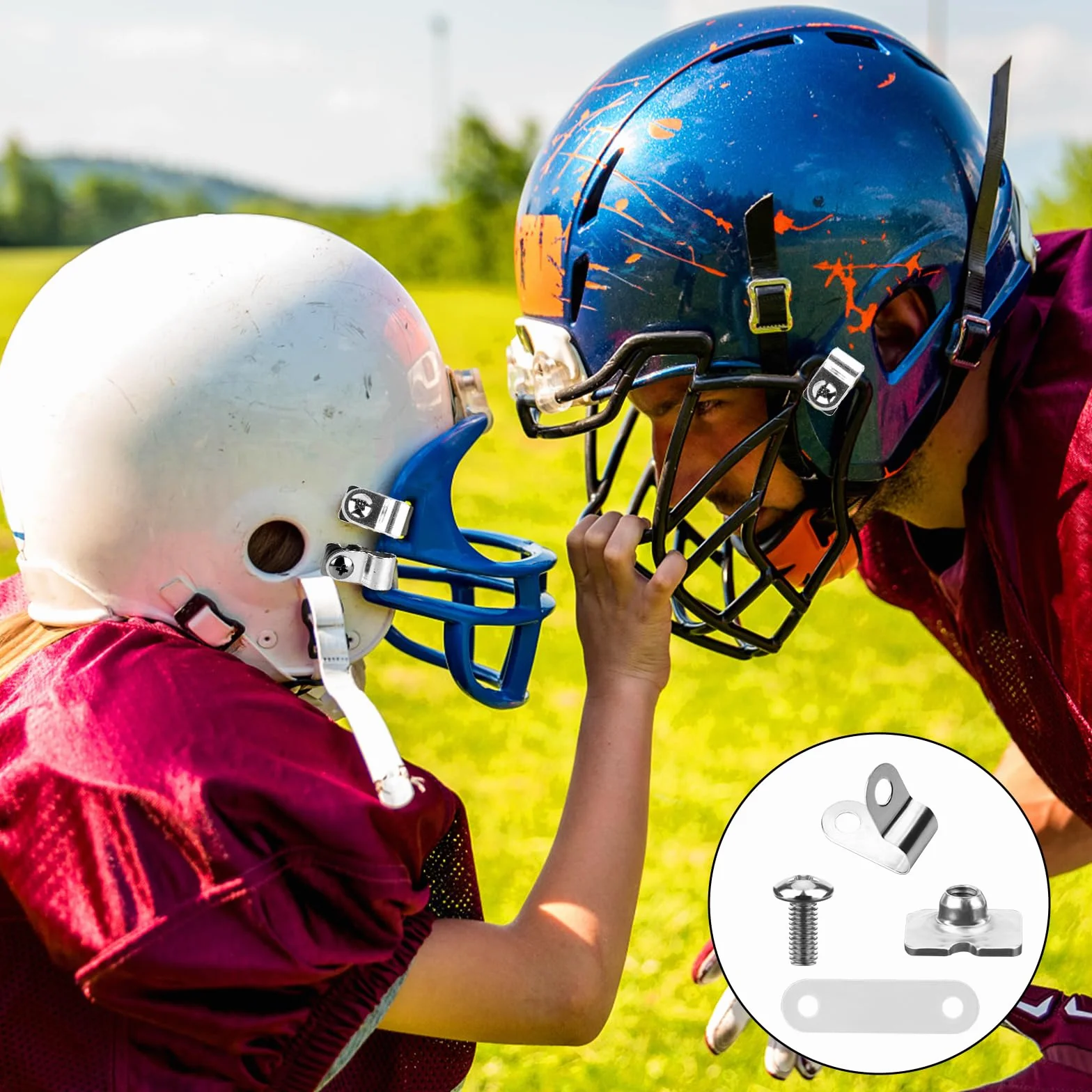 Kit Riparazione per Casco Football, Incluso Clip per Visiera da Football a Forma di R, Dadi, Viti, Guarnizione in Gomma, Baseball, Softball, Hockey, Kit Hardware per Casco da Football