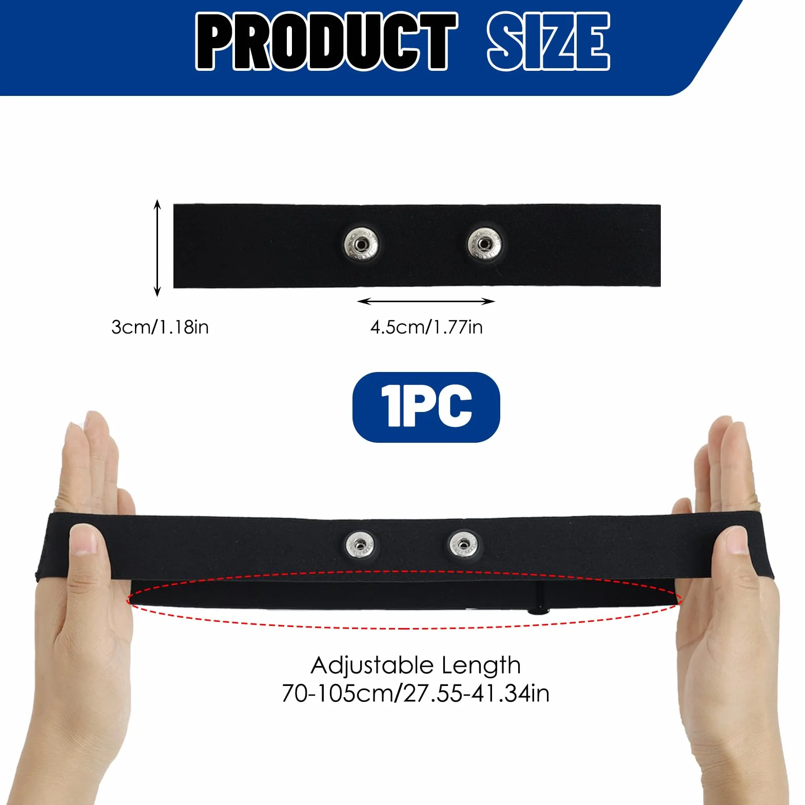 Fascia elastica regolabile per cardiofrequenzimetro (70 cm a 105 cm) compatibile con per Wahoo Polar H10 H9 Coospo Magene LIVLOV, ideale per Corsa Ciclismo