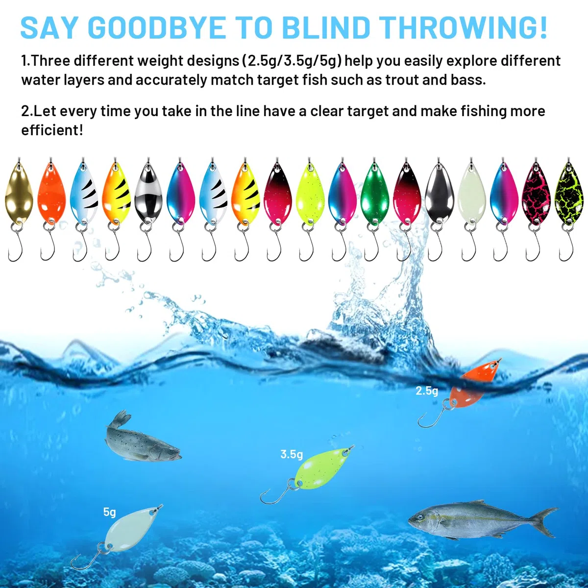 Esche Artificiali Spinning,18 Pezzi Cucchiaini da Pesca Esche,Cucchiaini Pesca da 2,5 g/3,5 g/5 g,Esche da Pesca con Borsa Portatile per Trota,Persico,Luccio