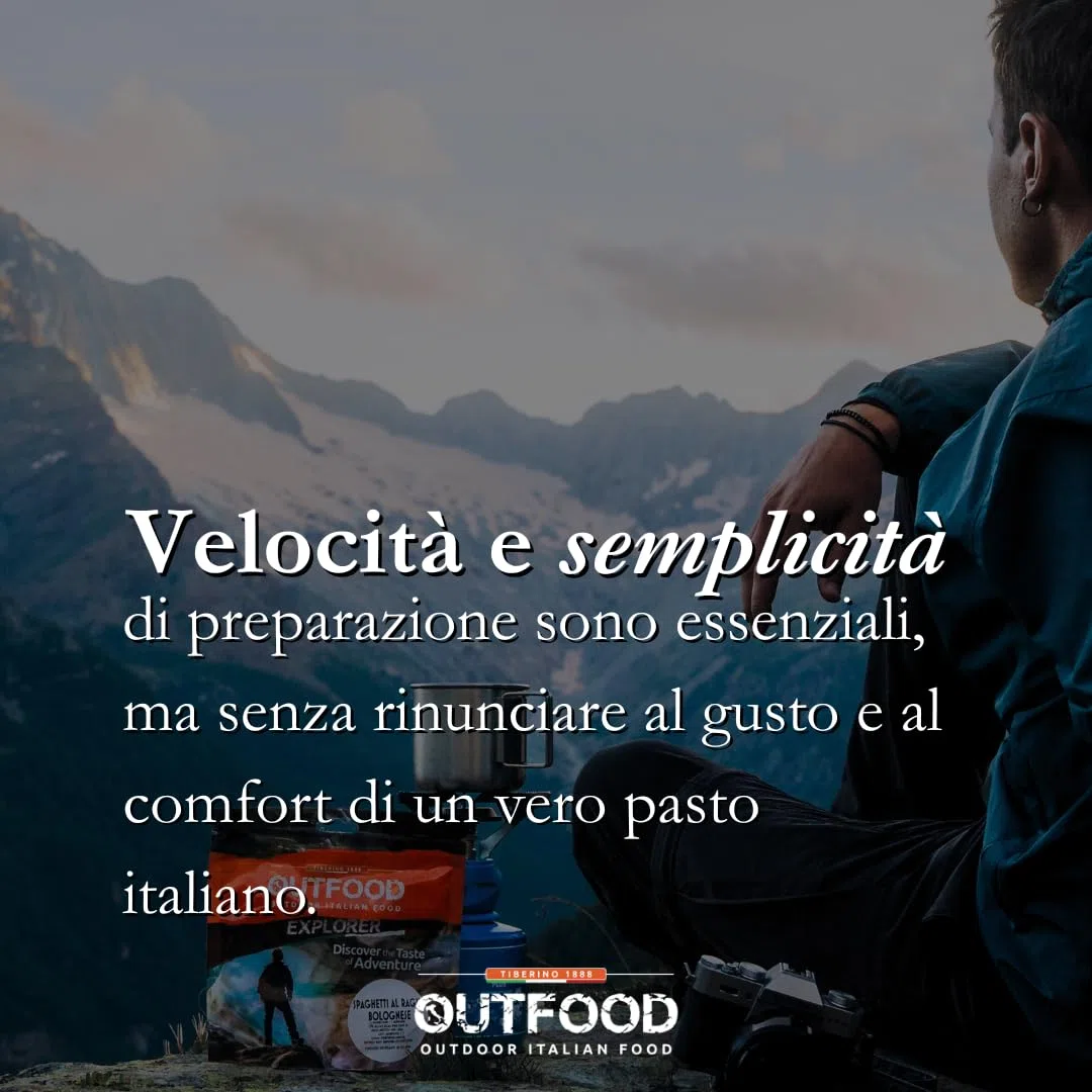 OUTFOOD – Pasta con Ragù alla Bolognese Vegan – Pronto in 10 Minuti, 100% Naturale e Senza Conservanti – Ideale per Trekking, Campeggio e Viaggi – Made in Italy