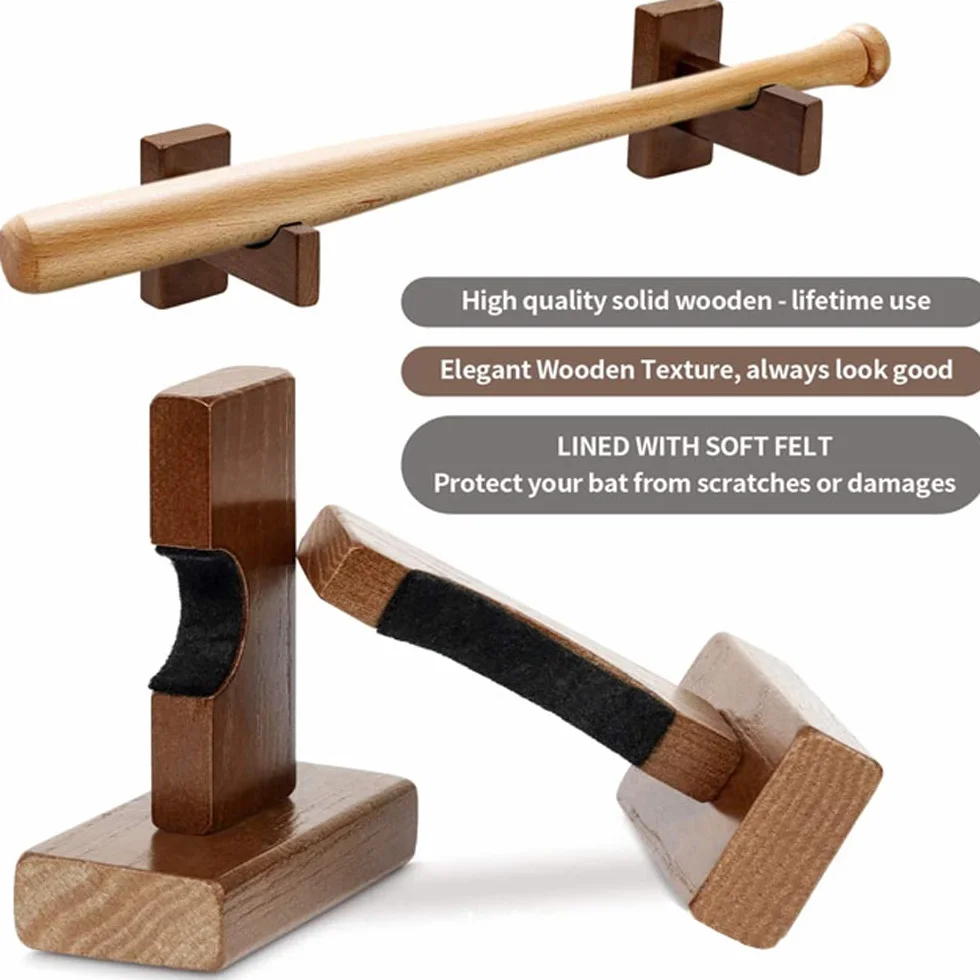 2 Pezzi Supporto da Parete per Mazza da Baseball, Display Orizzontale Staffa Parete Porta Mazza, con Feltro Supporto a Parete Baseball per Softball, Hockey Stick Display Case(Marrone)
