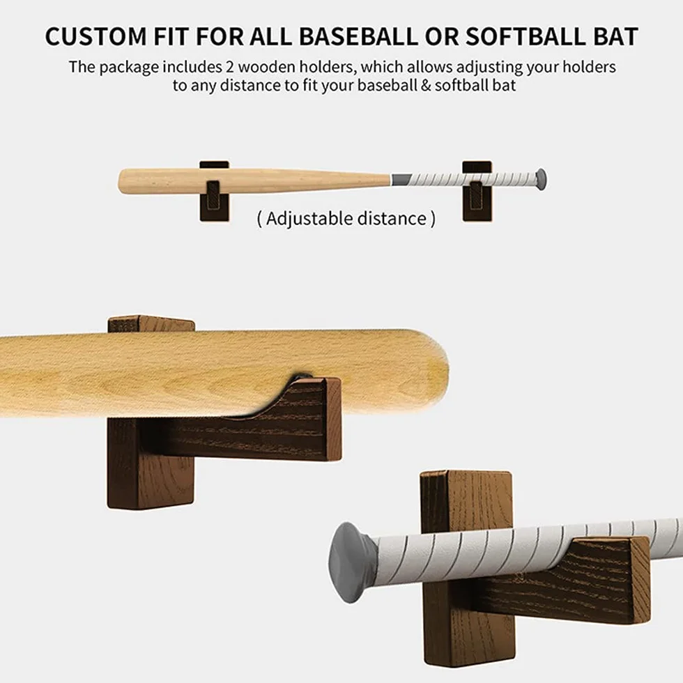 2 Pezzi Supporto da Parete per Mazza da Baseball, Display Orizzontale Staffa Parete Porta Mazza, con Feltro Supporto a Parete Baseball per Softball, Hockey Stick Display Case(Marrone)