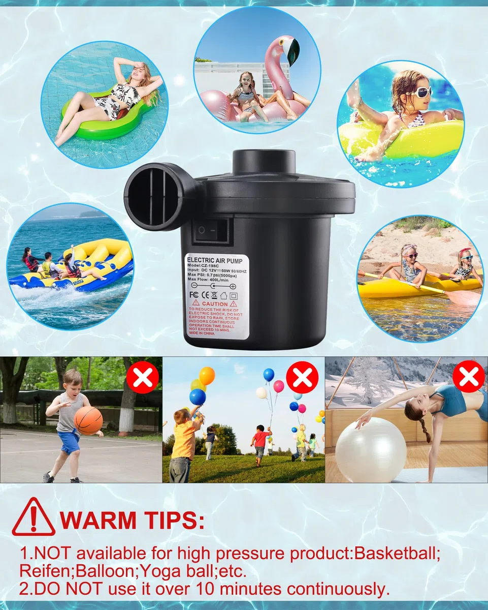 Pompa ad aria elettrica, pompa ad aria per materasso ad aria 2 in 1, pompa elettrica gonfiabile e sgonfiabile, pompa ad aria portatile per materasso, piscina, materasso ad aria, barca galleggiante
