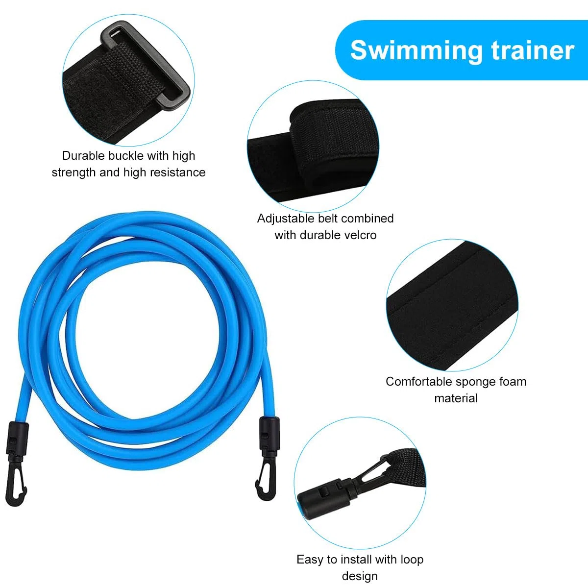 Cinture Da Piscina Regolabile,Elastico Regolabile Cinture Da Piscina,3 Metri Cintura Da Nuoto,Cintura Da Allenamento La Nuotata,Per Bambini E Adulti,Allenamento Nuoto Ed Esercizio Fisico,Blu