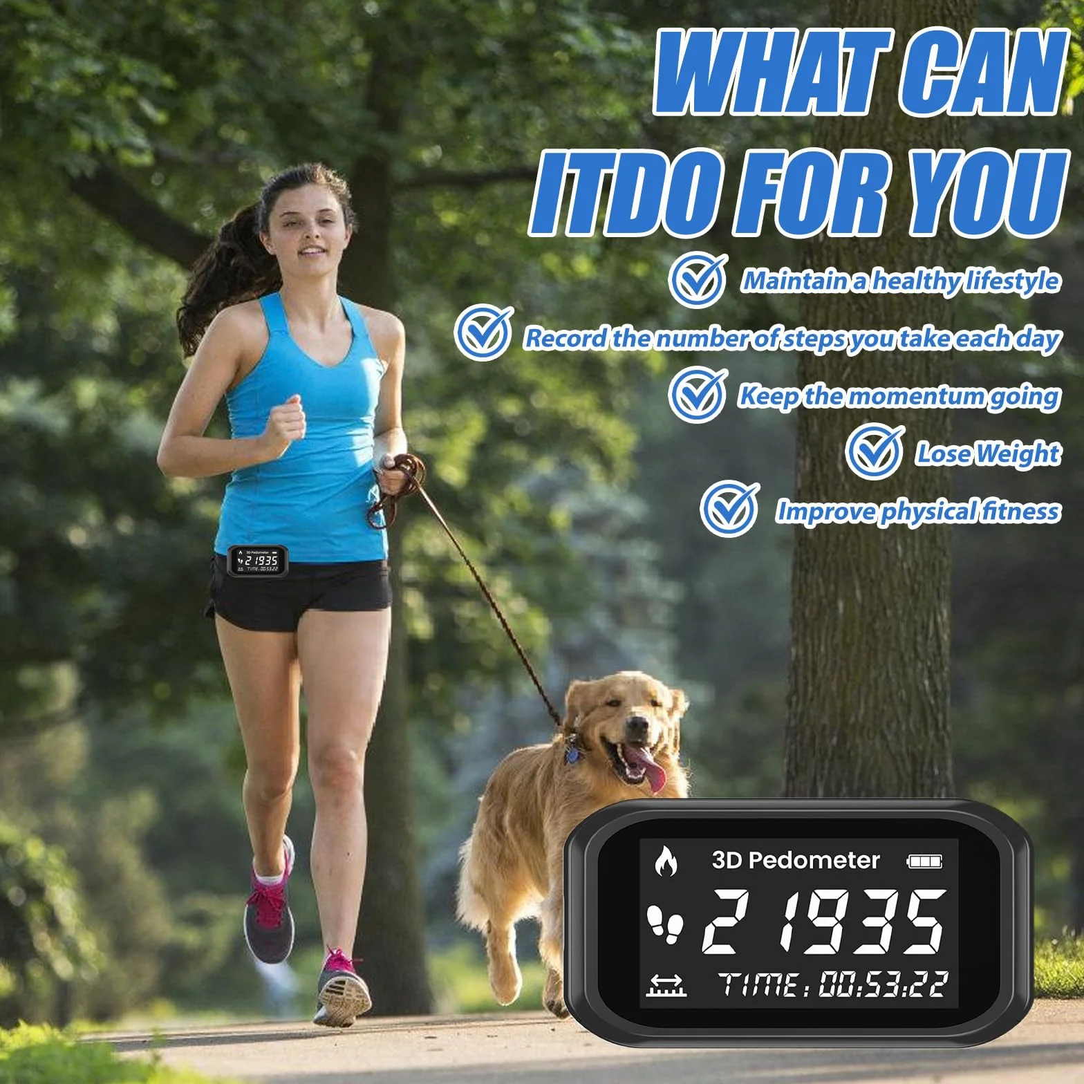 Contapassi 3D per camminare, contapassi di precisione con clip portachiavi, semplice contapassi per camminare con display LCD, tracker per camminare, escursioni, sport, allenamento