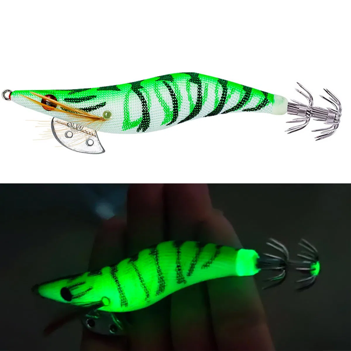 MagiSel Esche luminose pesca seppie, 4 Pcs esca per la pesca di calamari polpo esca per gamberetti, Ami per calamari di gamberetti, Esca per calamari di gamberetti, Esca per gamberetti esche