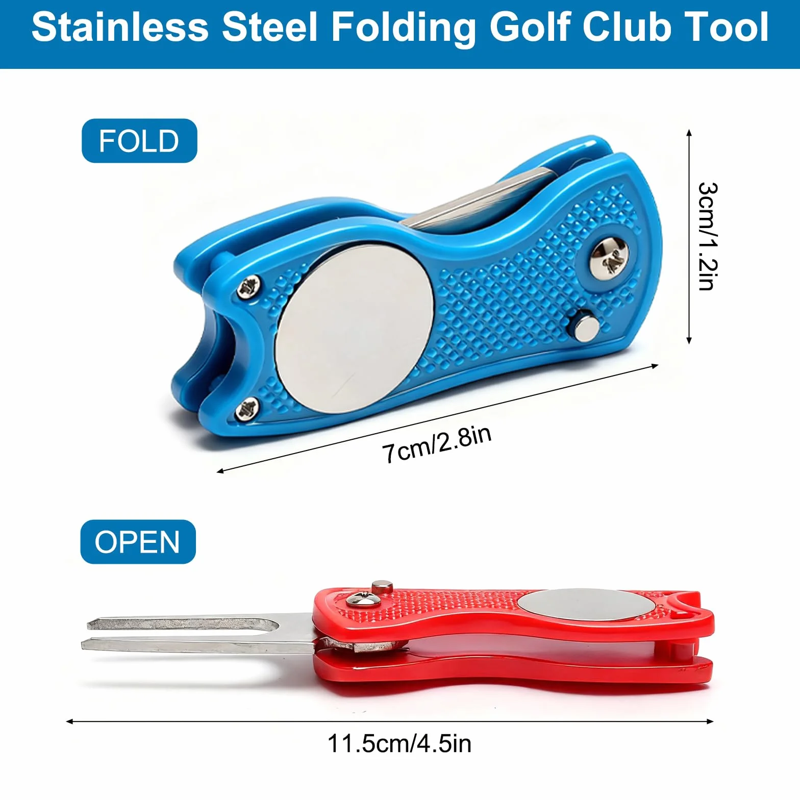 VOSSOT Set 3 Repara Pitch Golf Pieghevoli,Accessori Golf in Acciaio Inossidabile,Strumento Compatto per Divot, Green, Marcatura Palla, Regalo per Golfisti