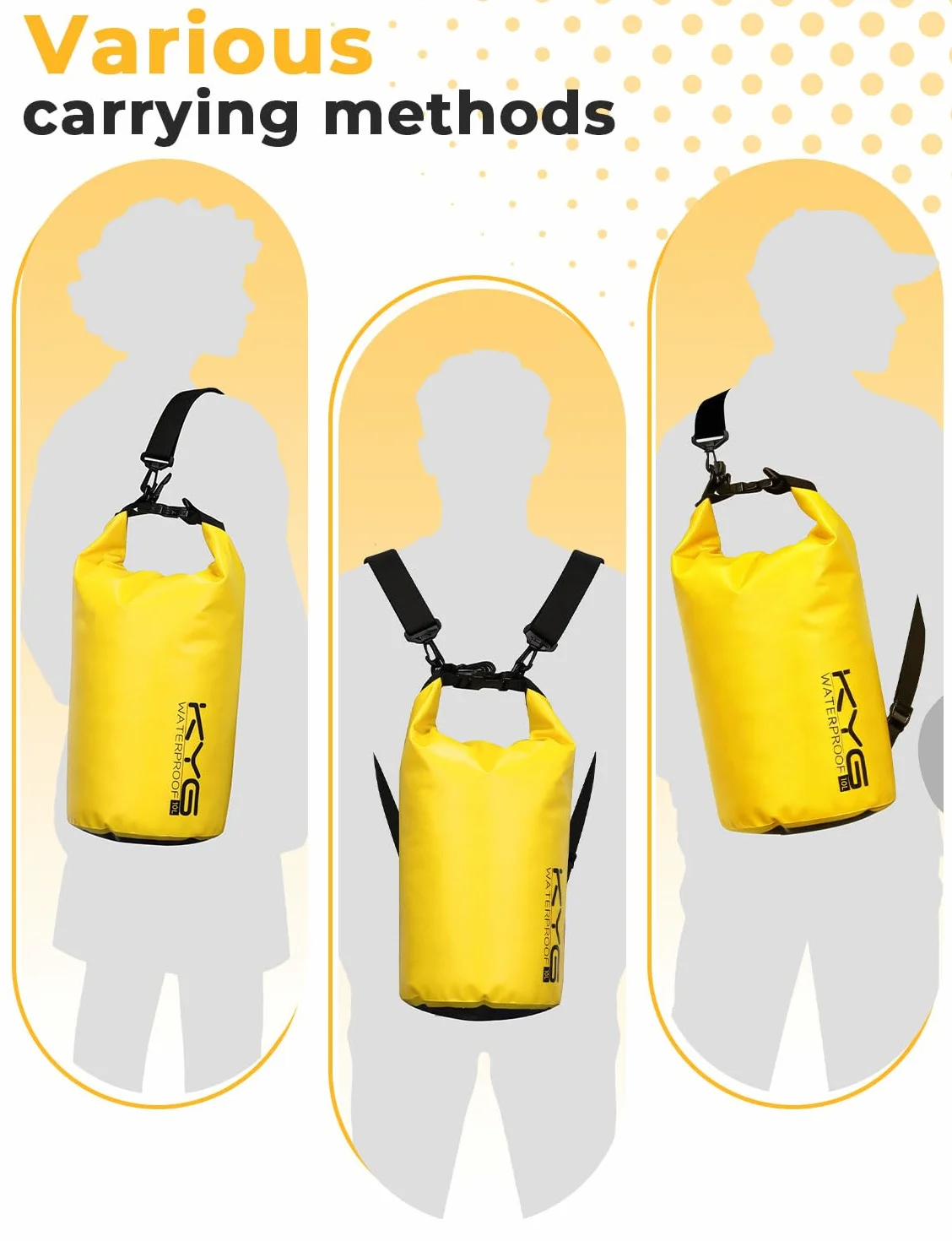 KYG Borsa Impermeabile, 2L/5L/10L Sacca Stagna in PVC, Saldata senza Cuciture – Leggera, Resistente e Galleggiante per Rafting, Trekking Fluviale, kayak, Spiaggia e Campeggio 5L Giallo