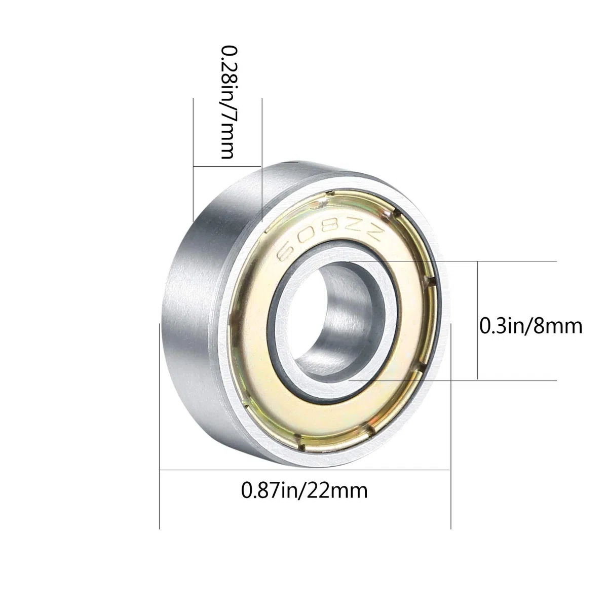 50 pezzi 608zz, cuscinetti a sfera in metallo, miniaturizzati a doppia protezione, per skateboard, roller, pattini inline, 8 mm x 22 mm x 7 mm