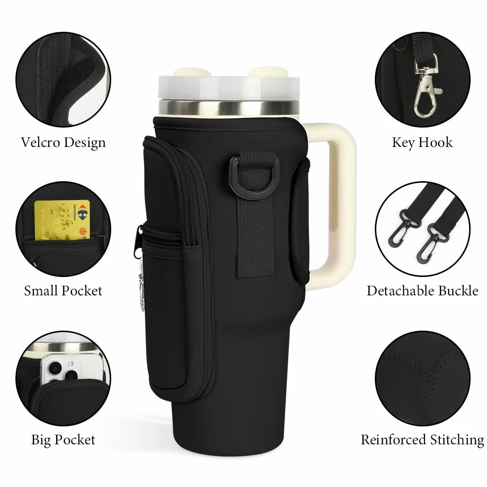 Porta Borraccia con Tracolla, Borsa per Stanley Cup con Tracolla Regolabile Accessori Borsa Porta Bottiglie d'Acqua Borsa 40oz PortabottiglieCopertura Protettiva per Tazza di Bottiglia d'Acqua