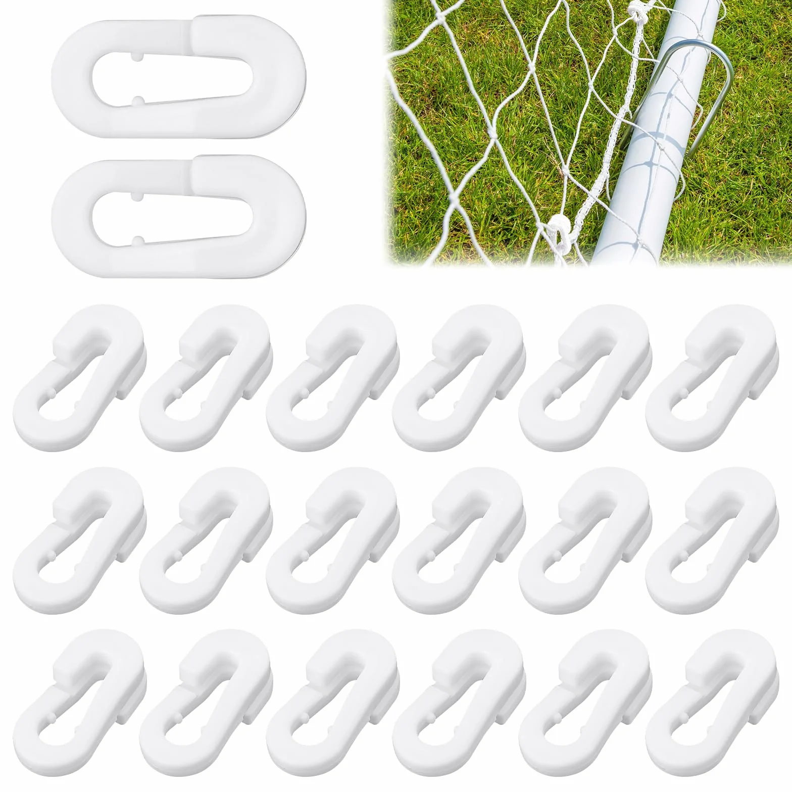 20 Pezzi Bianco Clip Fissaggio Rete Ombreggiante, Clip in Plastica per Tessuto Ombreggiante, Affidabile Clip Speciali con Occhiello, Riciclabile Clip per Reti da Calcio Badminton Tennis Sports