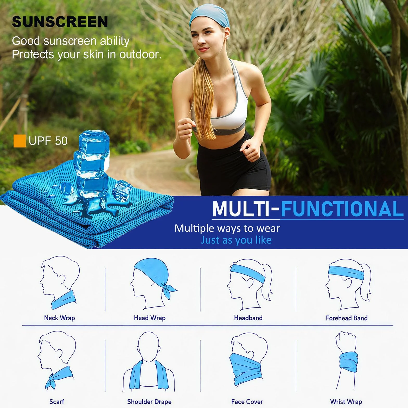 Asciugamano Raffreddamento 120x30 cm Microfibra Ghiaccio per Yoga Golf Palestra