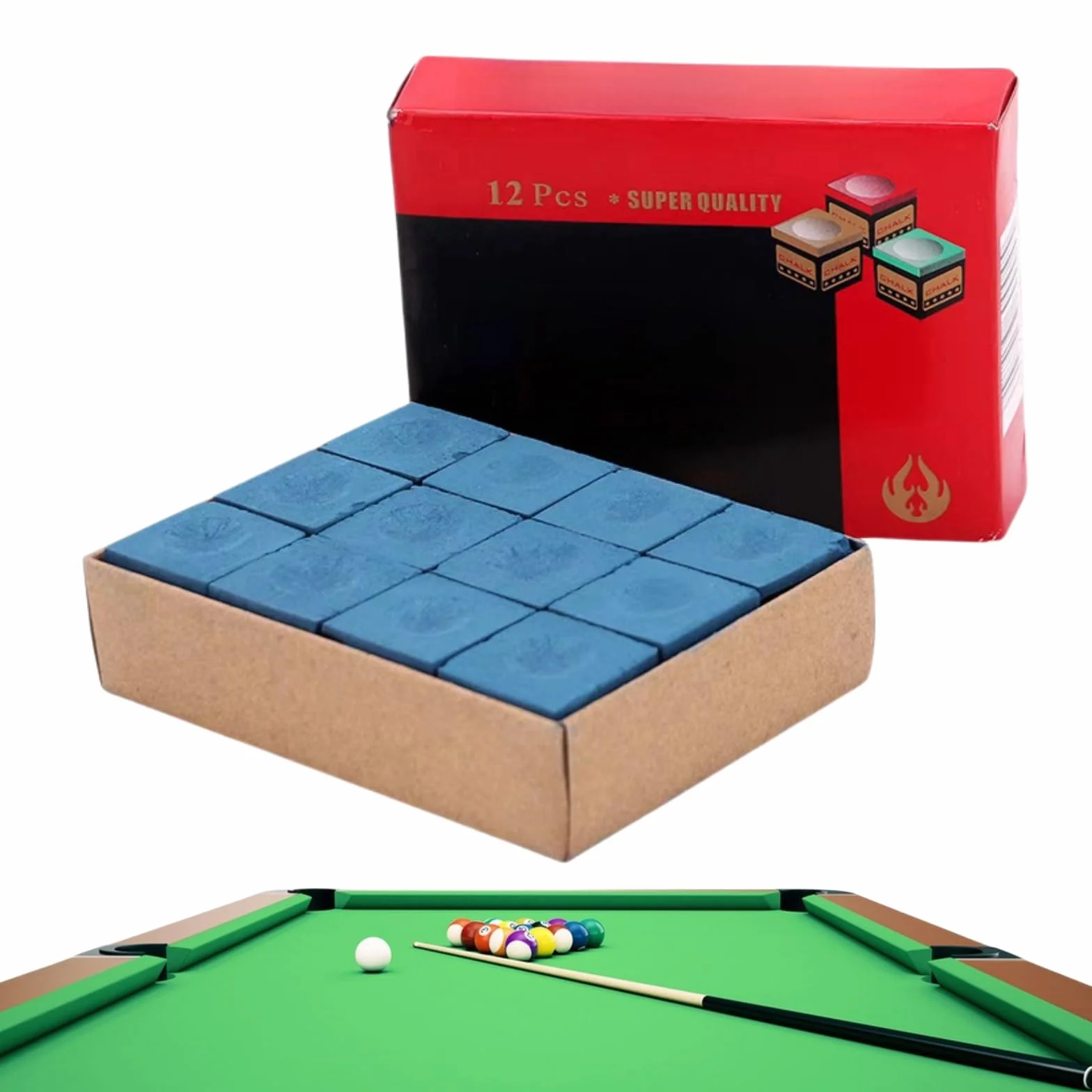Gesso Biliardo Scatola, 12 Pezzi, Gessetti per Tacchetti, Blu, Pool Cue Cubes, per Appassionati e Professionisti