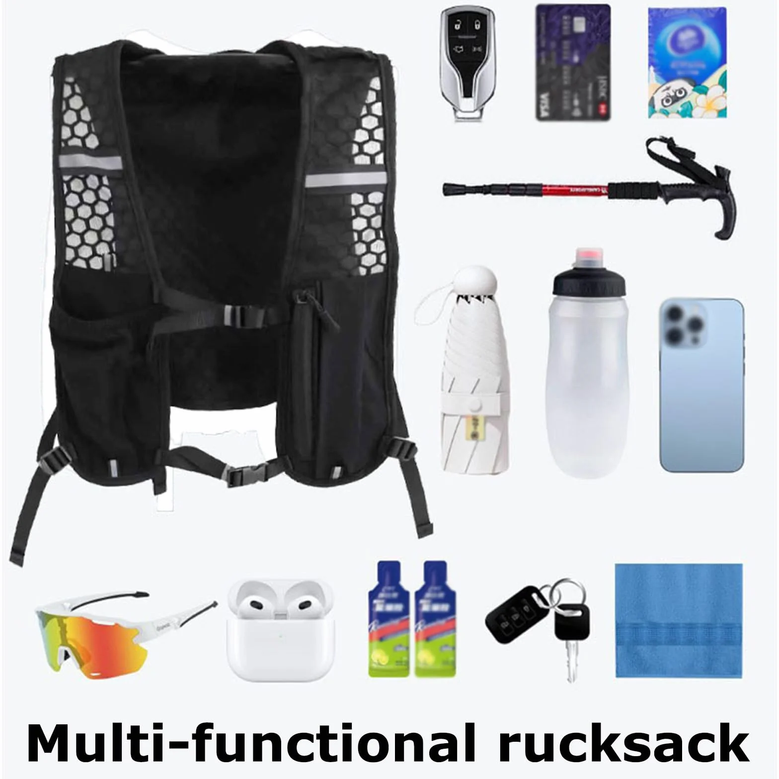 Gilet Running Uomo Donna Leggero, Traspirante Gilet Corsa Con 7 Scompartimenti E Porta Cellulare, Zaino Da Corsa Idratazione Con Strisce Riflettenti, Running Vest Per Trail Ciclismo Trekking