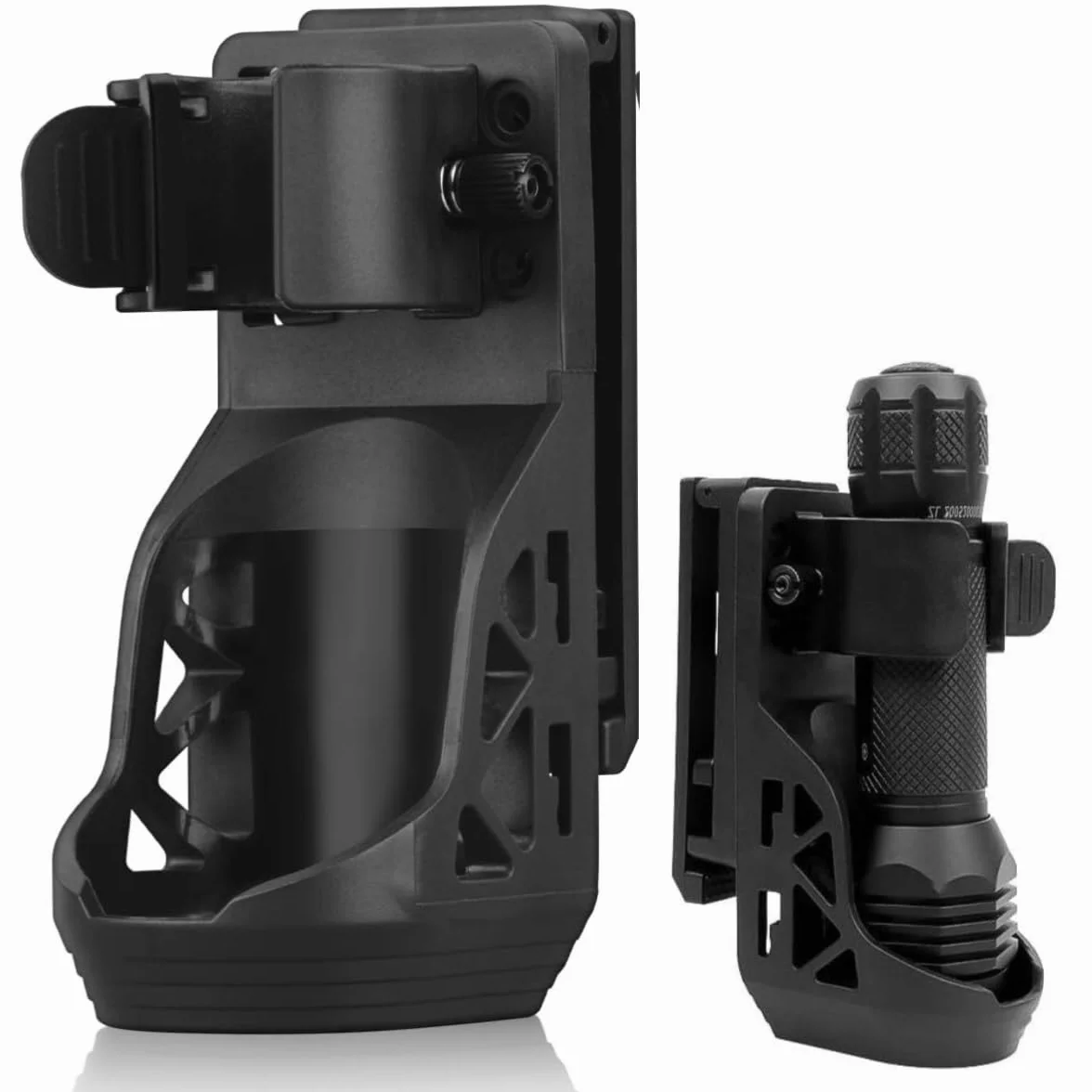 SQLJYU Ruotabile a 360 Gradi Porta Torcia Cinturone, Porta Guanti Cinturone Nero, Supporto per Torcia Tattica Militare, per Torce da 22-32 mm Fondina per Torcia