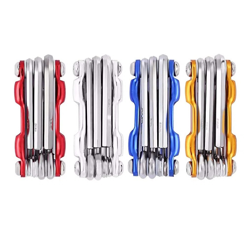 7 in 1 Strumento Bicicletta, Attrezzo Bici Multifunzione, Attrezzi Riparazione Bicicletta Mini, Multitool Bici Pieghevole e Portatile (Argento)
