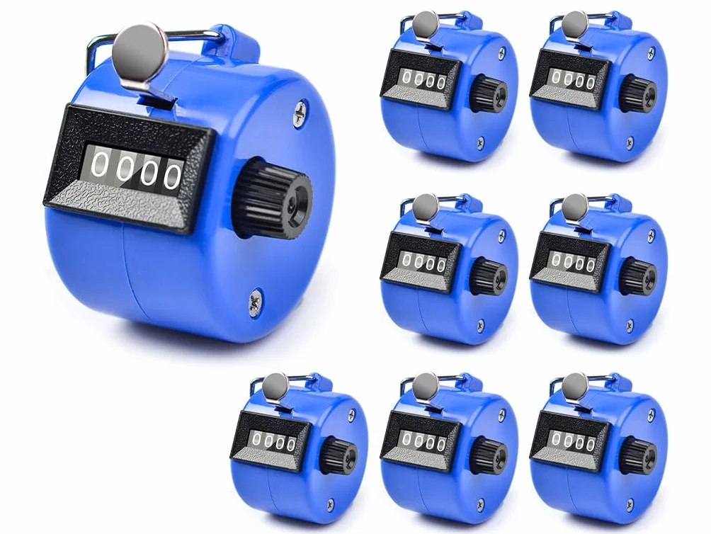 Contatore Clicker Metallico 8 Pezzi Mano Contatori di Conteggio 4 Cifre Meccanico per Sport Golf Allenatore Scuola