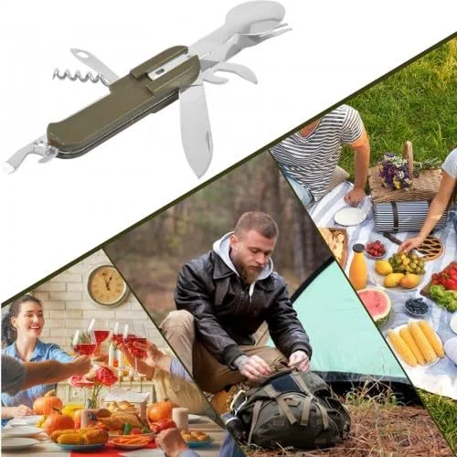 Dokeno 2 Pcs Posate Campeggio Pieghevoli Acciaio Inox, Stoviglie da Campeggio con Borsa Oxford, Nero Posate Portatile Adatta per Escursioni Viaggi Picnic Outdoor Campeggi