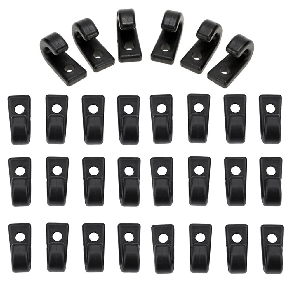 Ganci di Ancoraggio,30 Pcs J Forma Nylon Nero Ancoraggio Ganci,Multi Purpose Durevole Ad Alta Resistenza Clip Nylon Nero Gancio di Ancoraggio per Barca Canoa Bungee