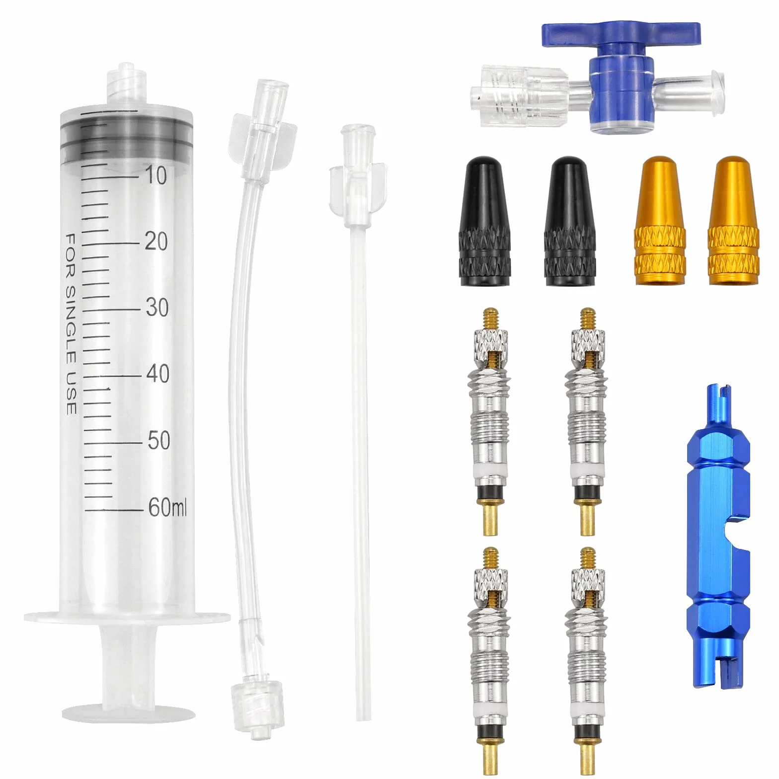 Kit siringa da ciclismo da 60 ml per bici French Valve Core strumento di rimozione del nucleo della valvola Presta rimozione del nucleo Tubeless del pneumatico con strumento