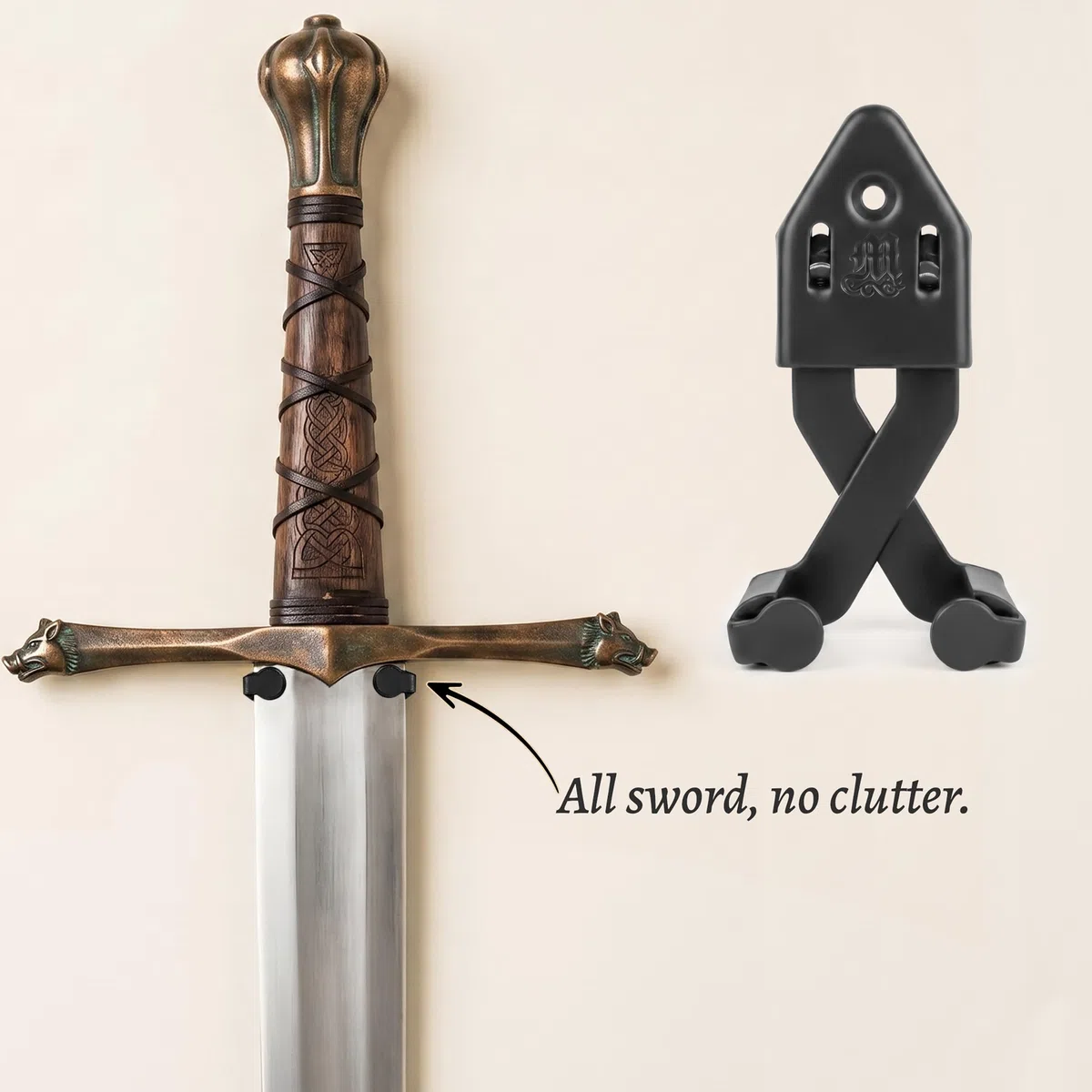 Mythrojan Supporto da parete per spada singola in metallo, supporto verticale da parete, regolabile, multifunzione, supporto decorativo da parete per ascia, coltelli, nero, grande