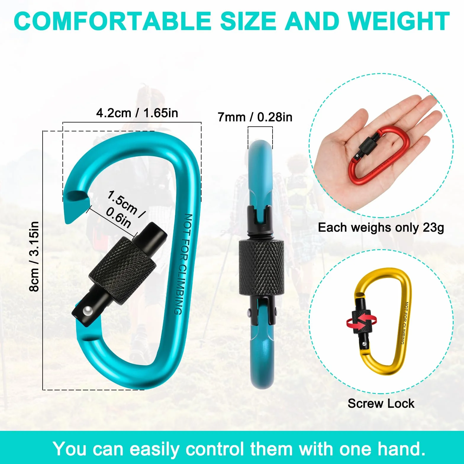 Moschettone in Alluminio 10 Pz, Carabiner a Forma di D con Tappo a Vite per Arrampicata Campeggio Pesca