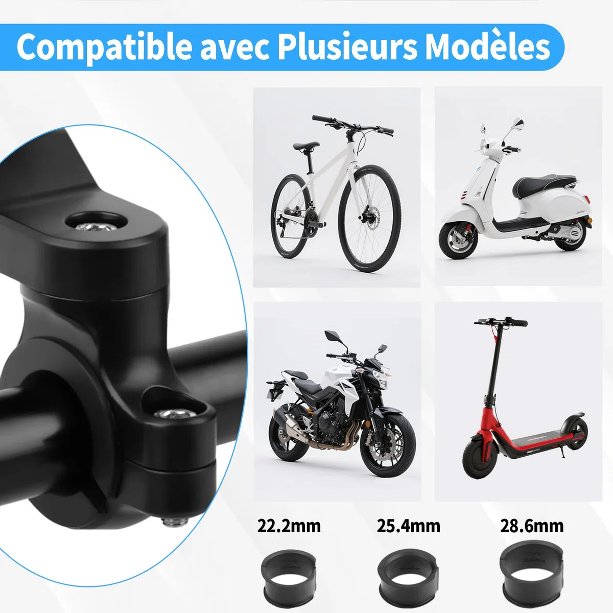 Porta Cellulare Bici Universale Supporto per Bicicletta E Moto, Supporto Telefono per MTB, Porta Smartphone Moto, 2 Adesivi per Cover Telefono, per Schermi da 4,7“ a 7,2” di Smartphone （Nero）