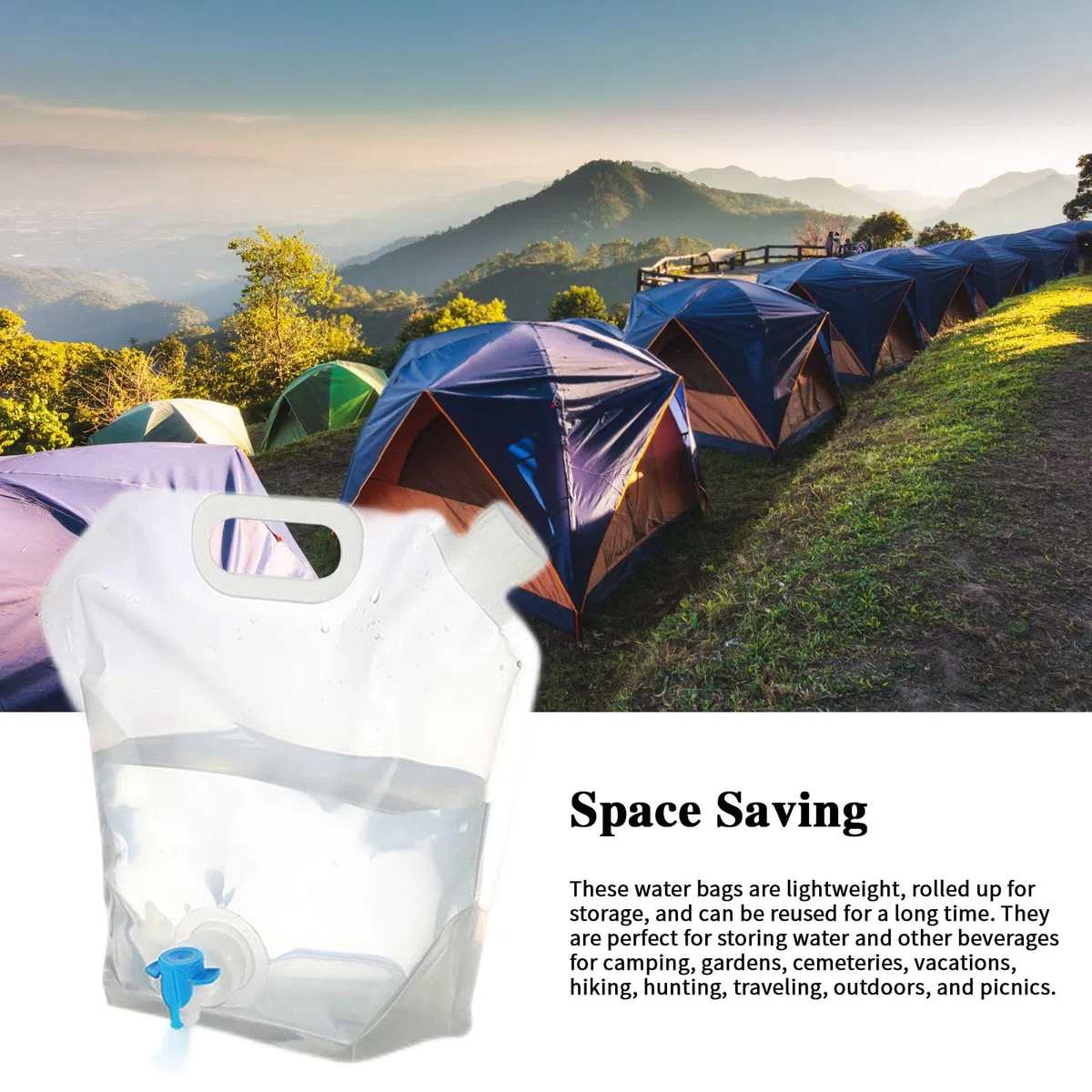 Contenitore per acqua da campeggio con rubinetto - Sacchetto di stoccaggio 'acqua esterno 5L/10L | Contenitore per acqua pieghevole | Serbatoio d'acqua pieghevole per campeggio,