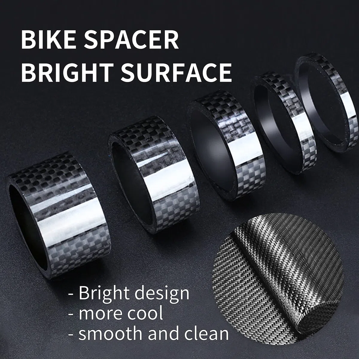 HONGECB Distanziatore in Fibra di Carbonio, Distanziatori per Bicicletta in Fibra di Carbonio, Distanziali in Carbonio per Bici, 1/8" Bike Headset Spacer, per Bici da Strada MTB, 6 Pz