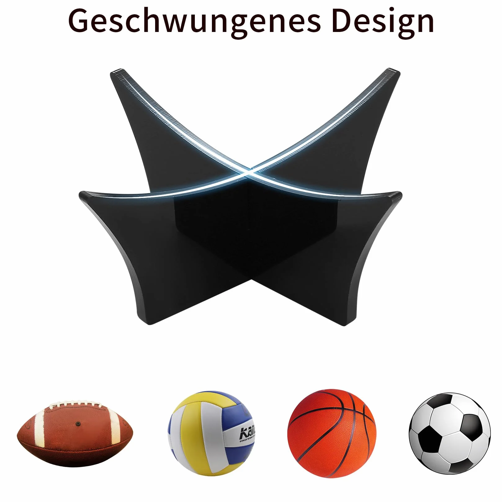 Porta Pallone Calcio,4 Pezzi Porta Palloni, Espositore per Pallone da Calcio, Supporto da Palla in Acrilico, Piede Sedile Base Supporto per Pallacanestro Palloni da Calcio Basket e Rugby - Nero