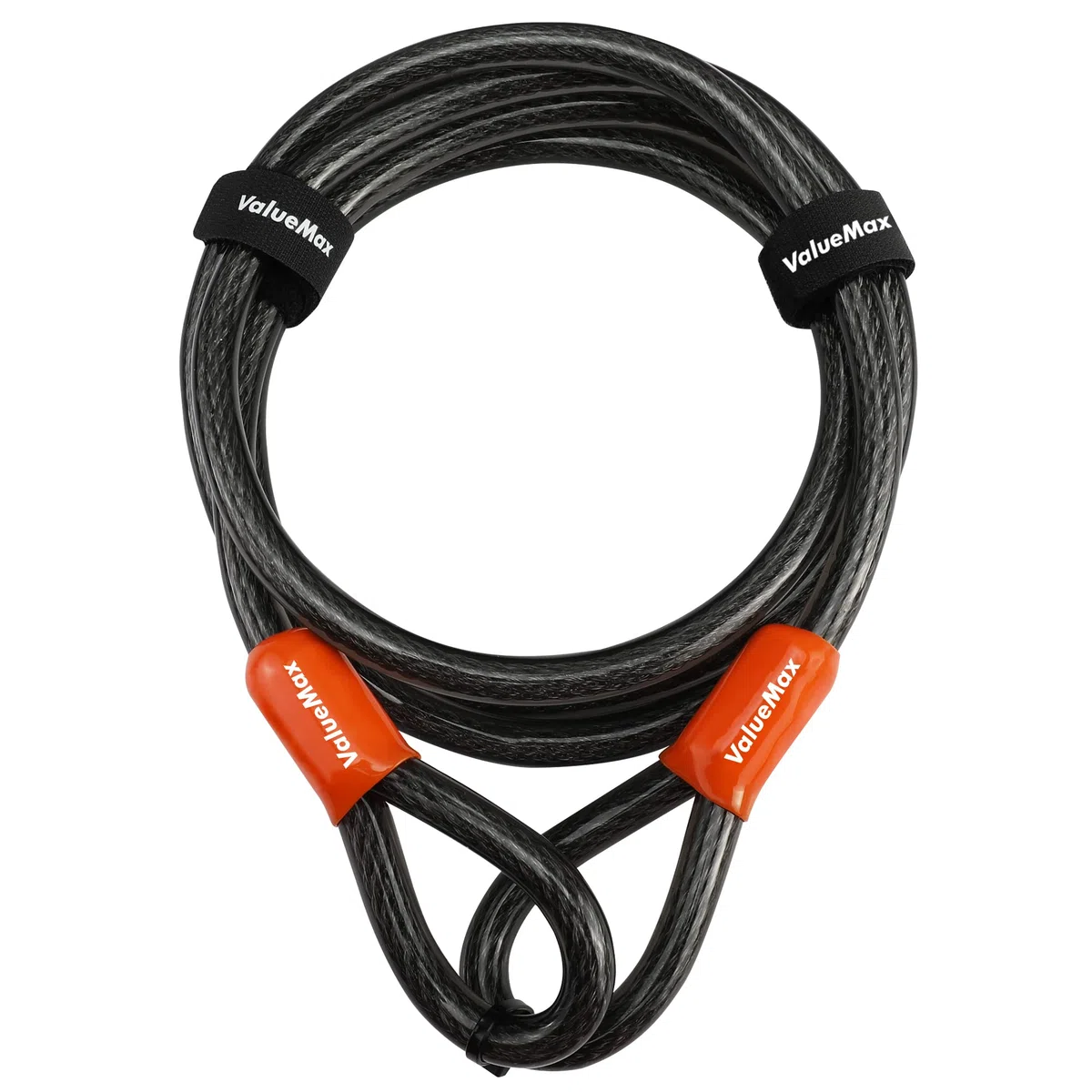ValueMax Cavo di Sicurezza Bici 213cm x 12mm, Cavo Acciaio Doppio Anello con Rivestimento in PVC, per una Protezione Completa quando Utilizzato con Lucchetto a U