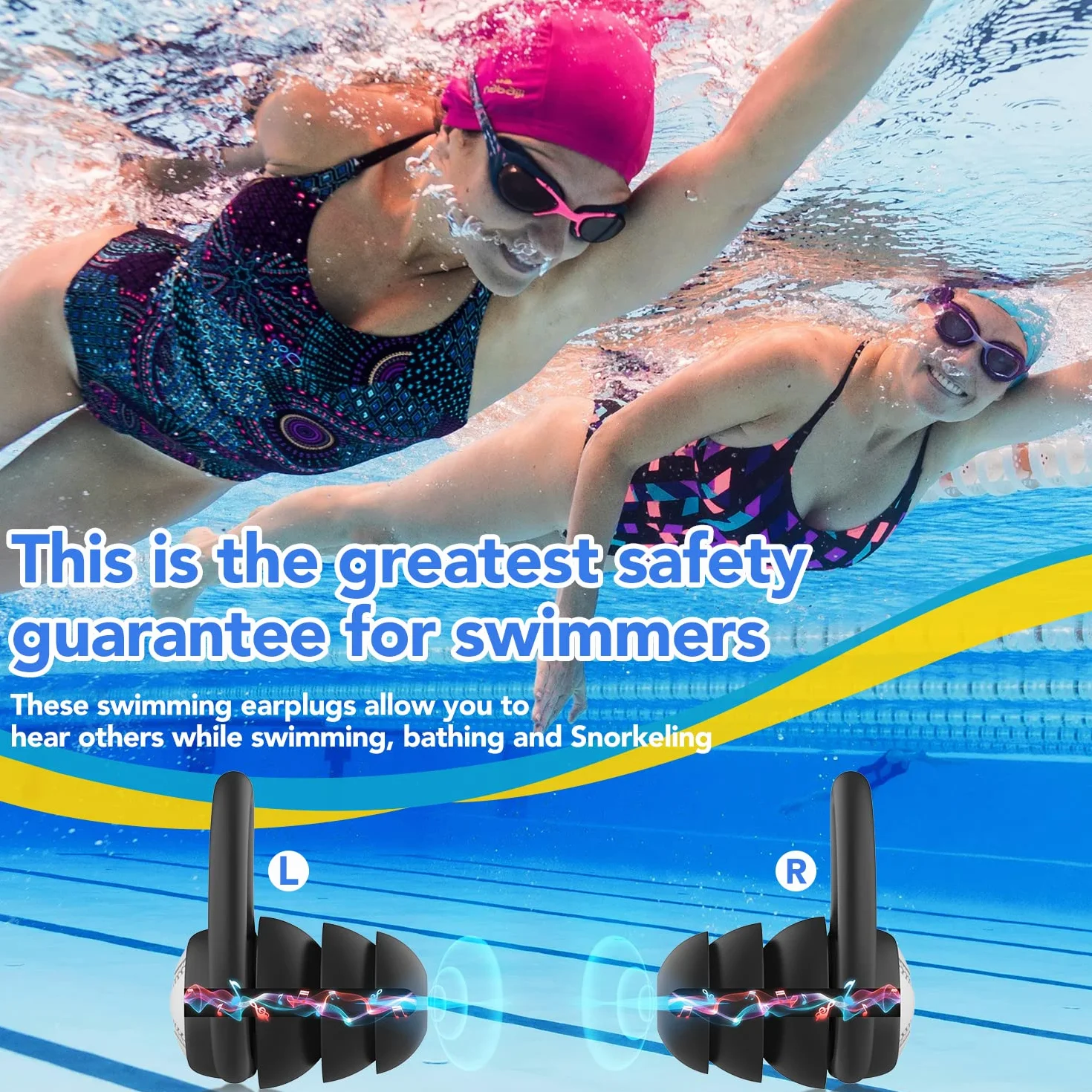 Tappi per le orecchie da nuoto per adulti, impermeabili, riutilizzabili, in morbido silicone, per doccia, nuoto, surf, snorkeling e altri sport acquatici (3 paia)