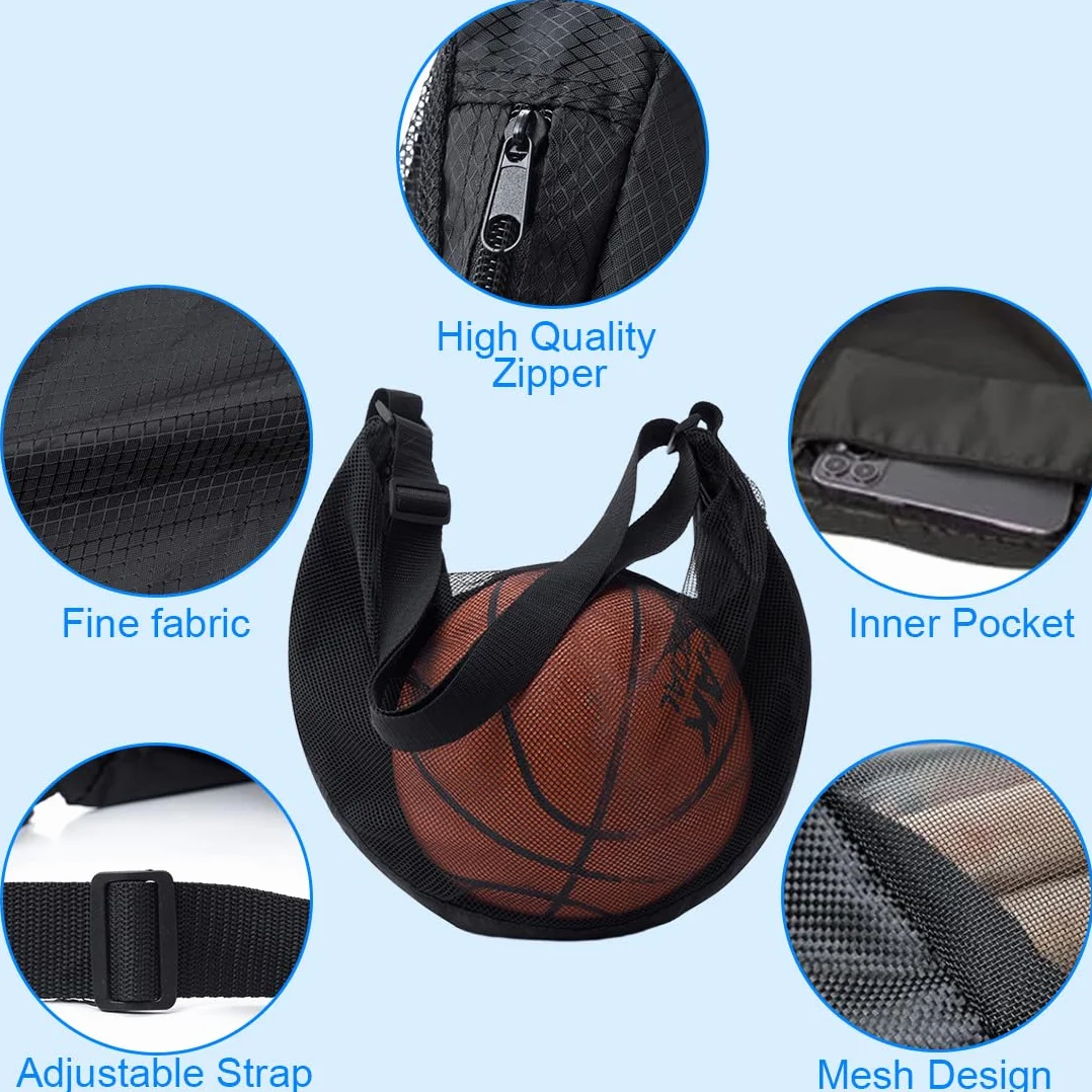 Zaino Basket, Porta da Calcio Basket Accessori, Sacca Zaino, Borsa da Pallacanestro, Borsa a Rete con Moschettone, Borsa a Rete per Calcio