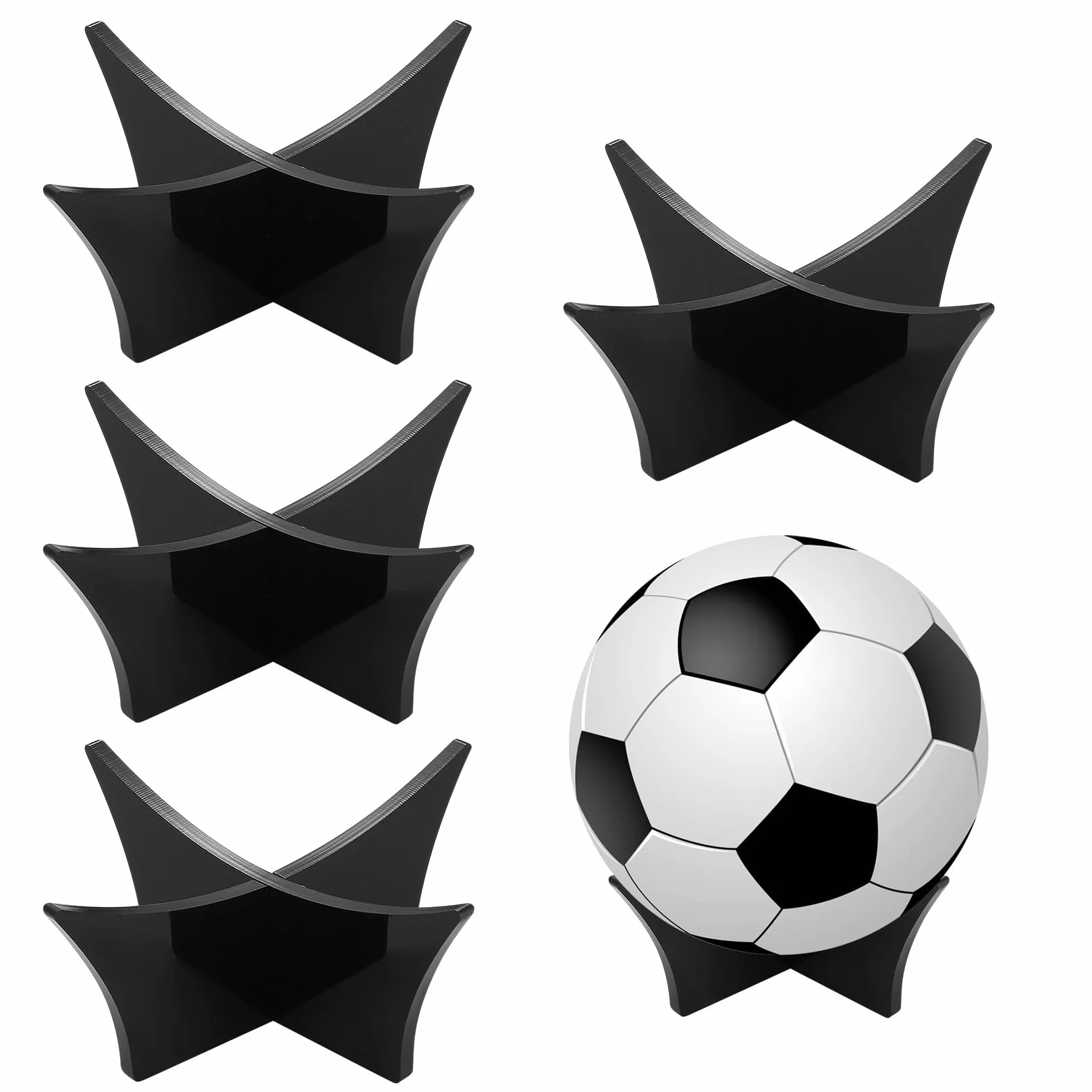 Porta Pallone Calcio,4 Pezzi Porta Palloni, Espositore per Pallone da Calcio, Supporto da Palla in Acrilico, Piede Sedile Base Supporto per Pallacanestro Palloni da Calcio Basket e Rugby - Nero