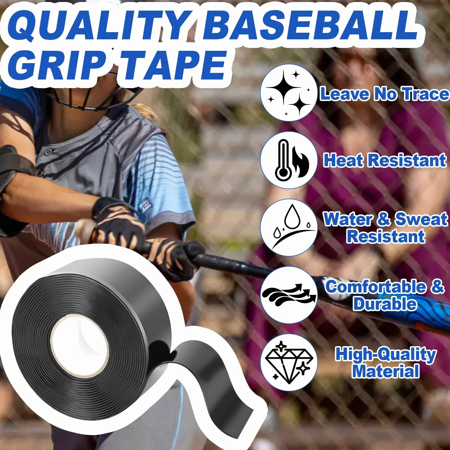 Nastro antiscivolo per mazza da baseball, multi sport, per golf, tennis, softball e hockey, in silicone autofuso migliorato per trazione affidabile e assorbimento degli urti