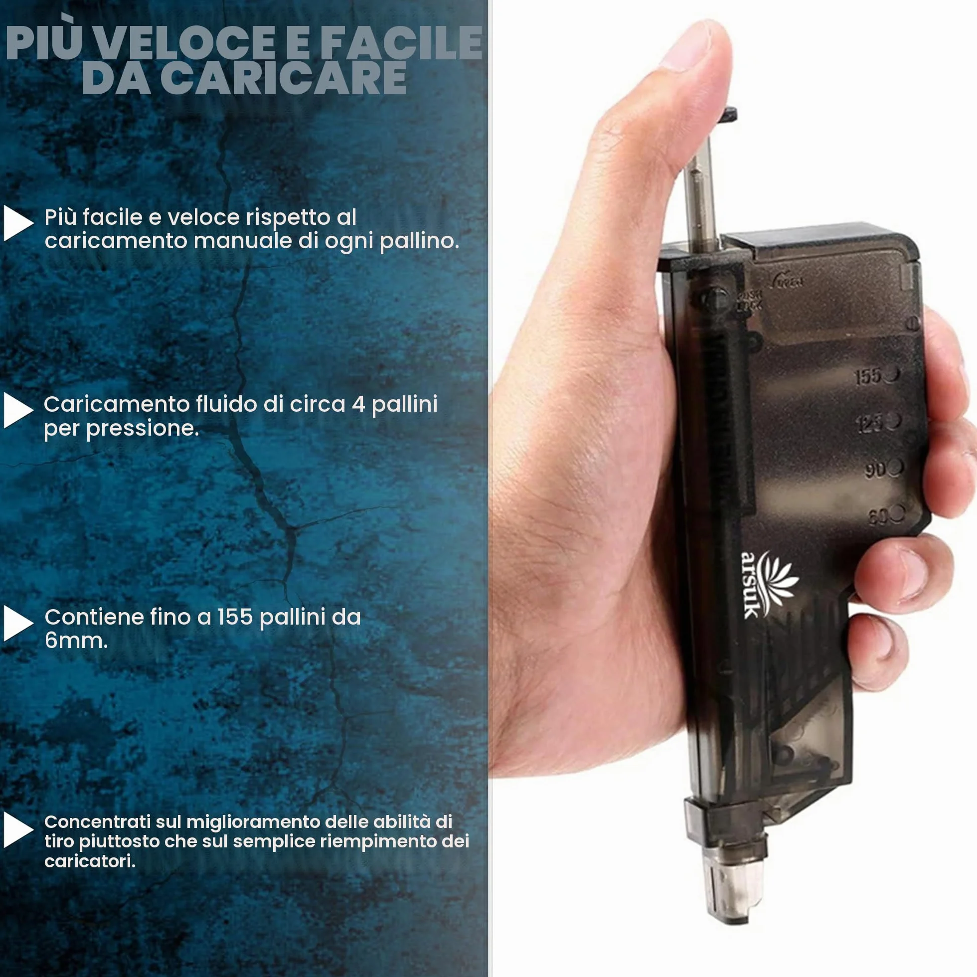 ARSUK Speed Loader Airsoft 6 mm con Adattatore – Caricatore Rapido per Pallini – Strumento di Ricarica Veloce per Caricatori, Pistole e Fucili Softair