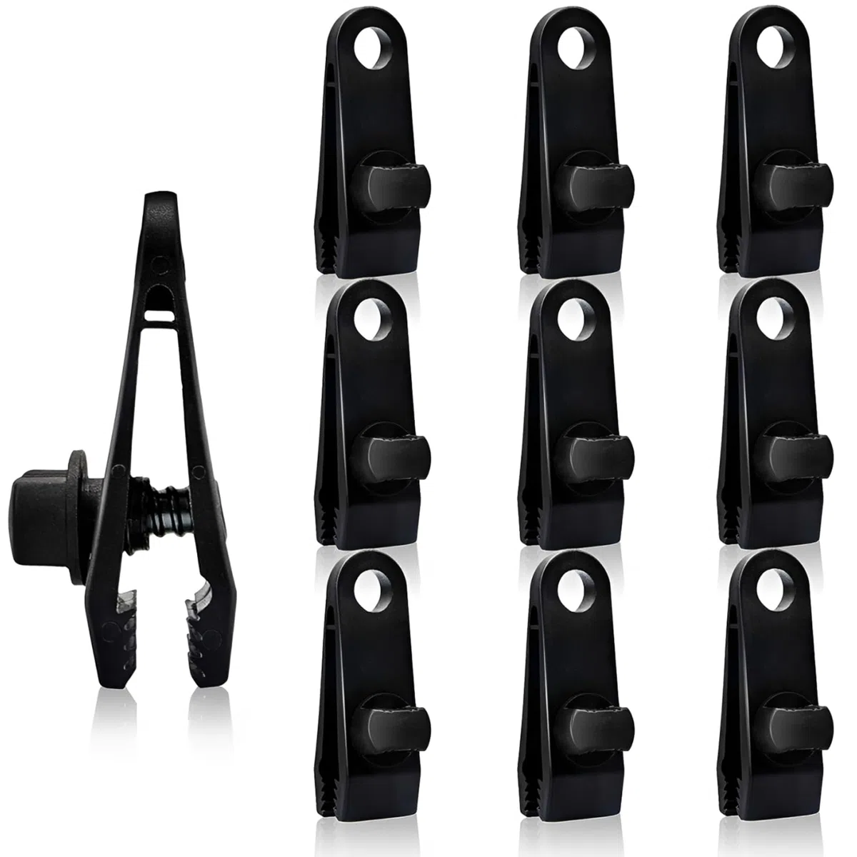 10 Pezzi Clip per Tende Ganci per Teloni di Fissaggio con a Forma di Squalo Morsetti Tarp Clips Campeggio Regolabili per Telo Ombreggiante Roulotte Coperture per Auto Camion Piscine e Barche