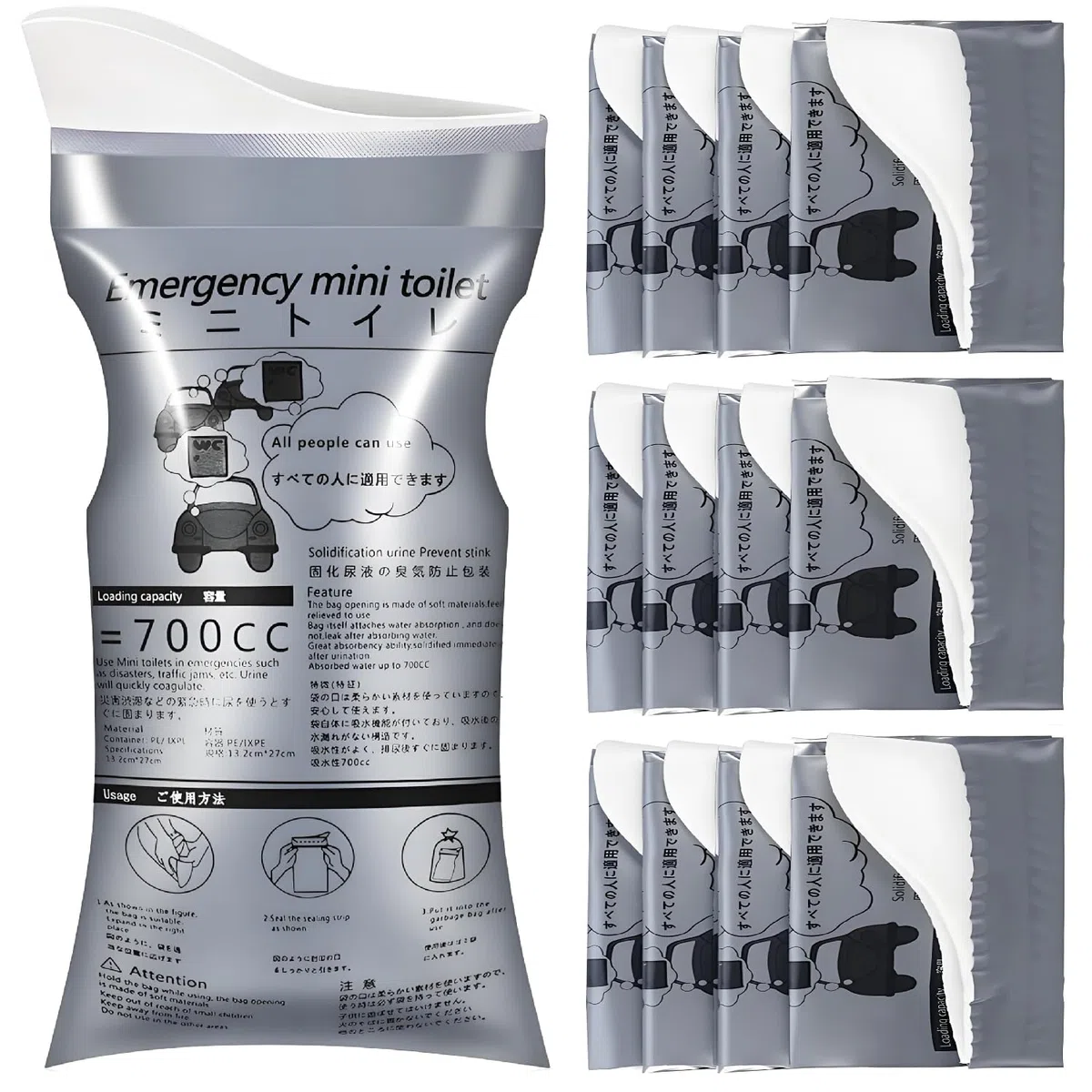 12 pezzi Sacco Urina 700ml,Borse Confezioni Toilette,Disposable Urine Bag,Sacchetti Vomito da Viaggio,Orinatoi Pipì WC Borse per Campeggio,Toilette da Viaggio per Donne,WC Portatile per Uomini