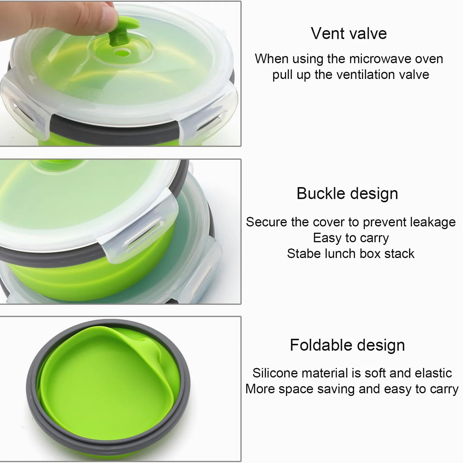 TNSLAND 2 Pezzi Ciotola Pieghevole Campeggio con coperchio, 350ML Contenitori Pieghevoli per Alimenti in Silicone, Ciotola Insalatiera Pieghevole con Coperchio per Campeggio, Escursionismo